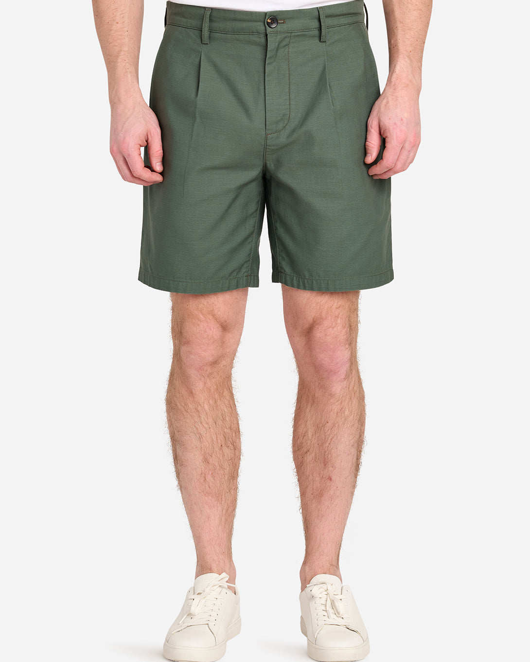 Agave Green Modern Slub Shorts Mens Pleated Lightweight Shorts