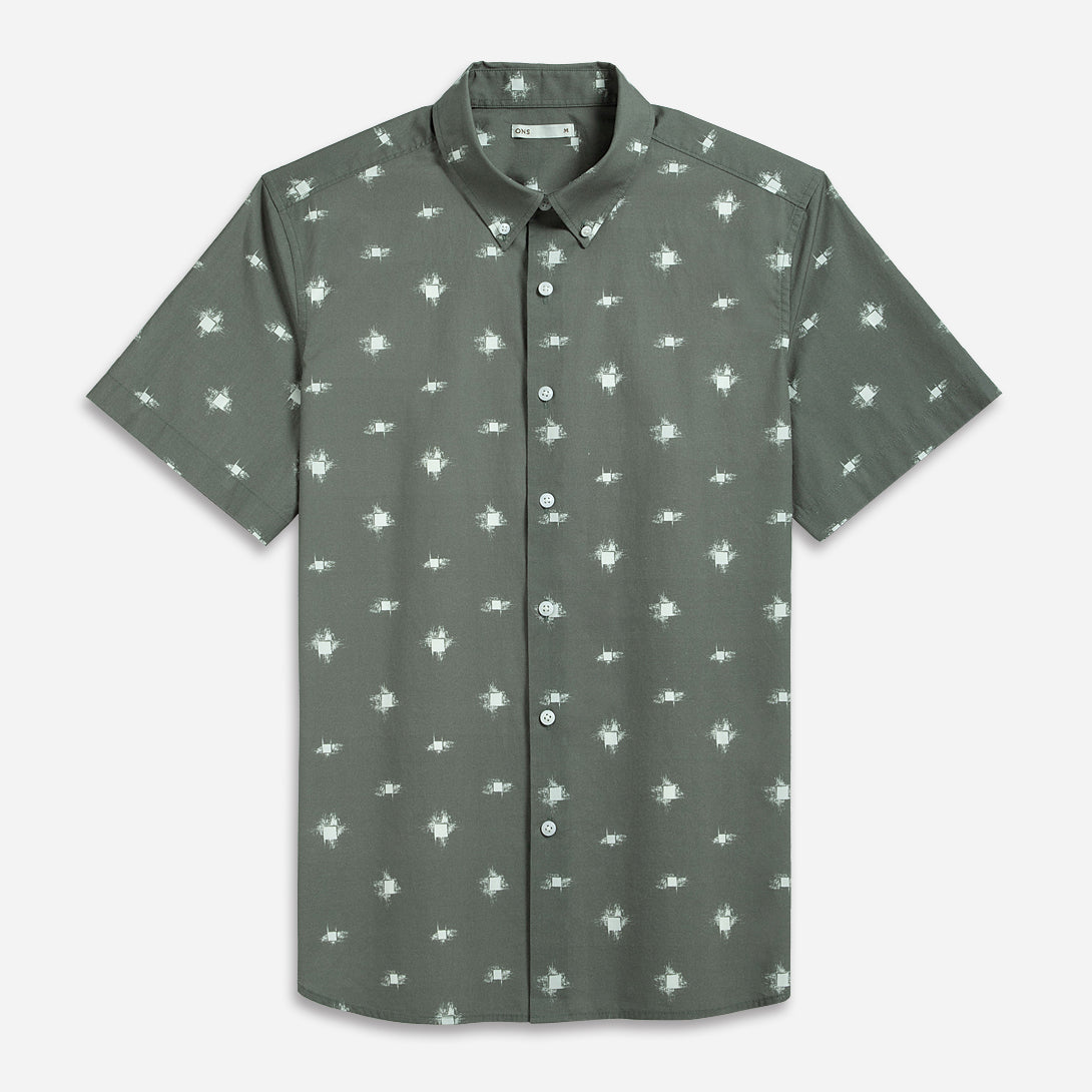 Agave Green Print Fulton Printed Shirt Mens Short Sleeve Button Down