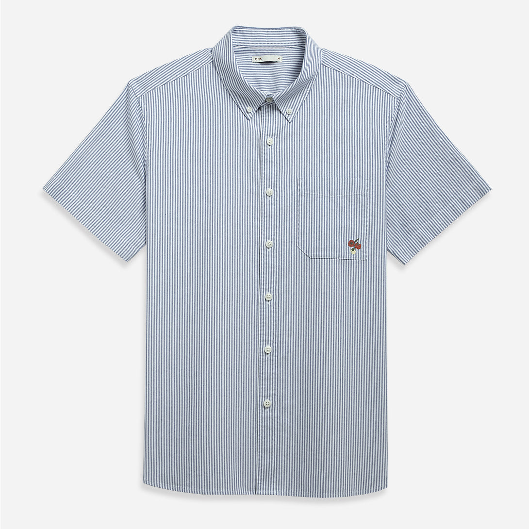 NAVY/WHITE STRIPE Fulton Stripe Oxford Shirt Mens Logo Short Sleeve Button Down