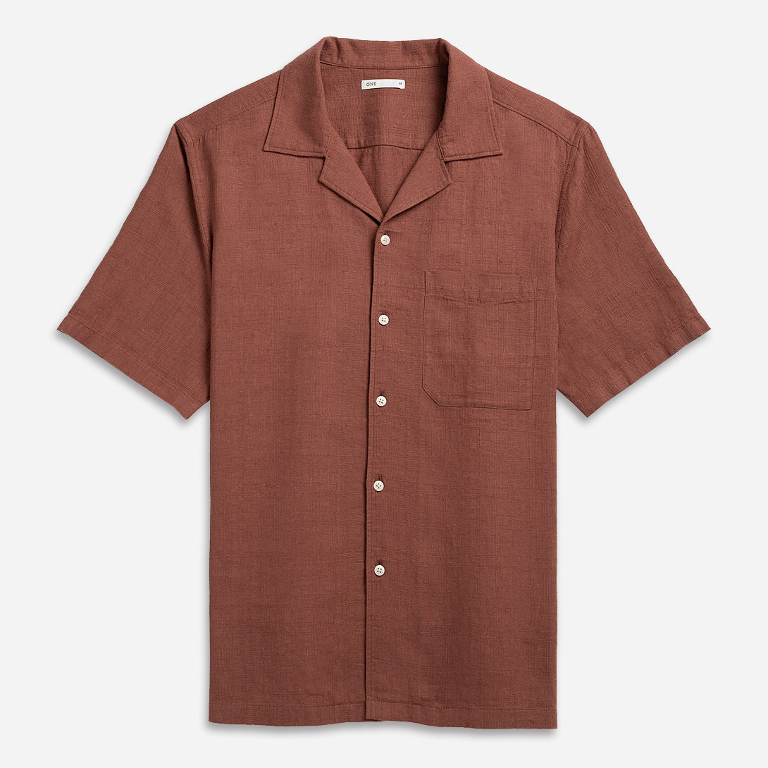 Brick Rockaway Cotton Linen Shirt Mens Camp Collar Pocket Shirt