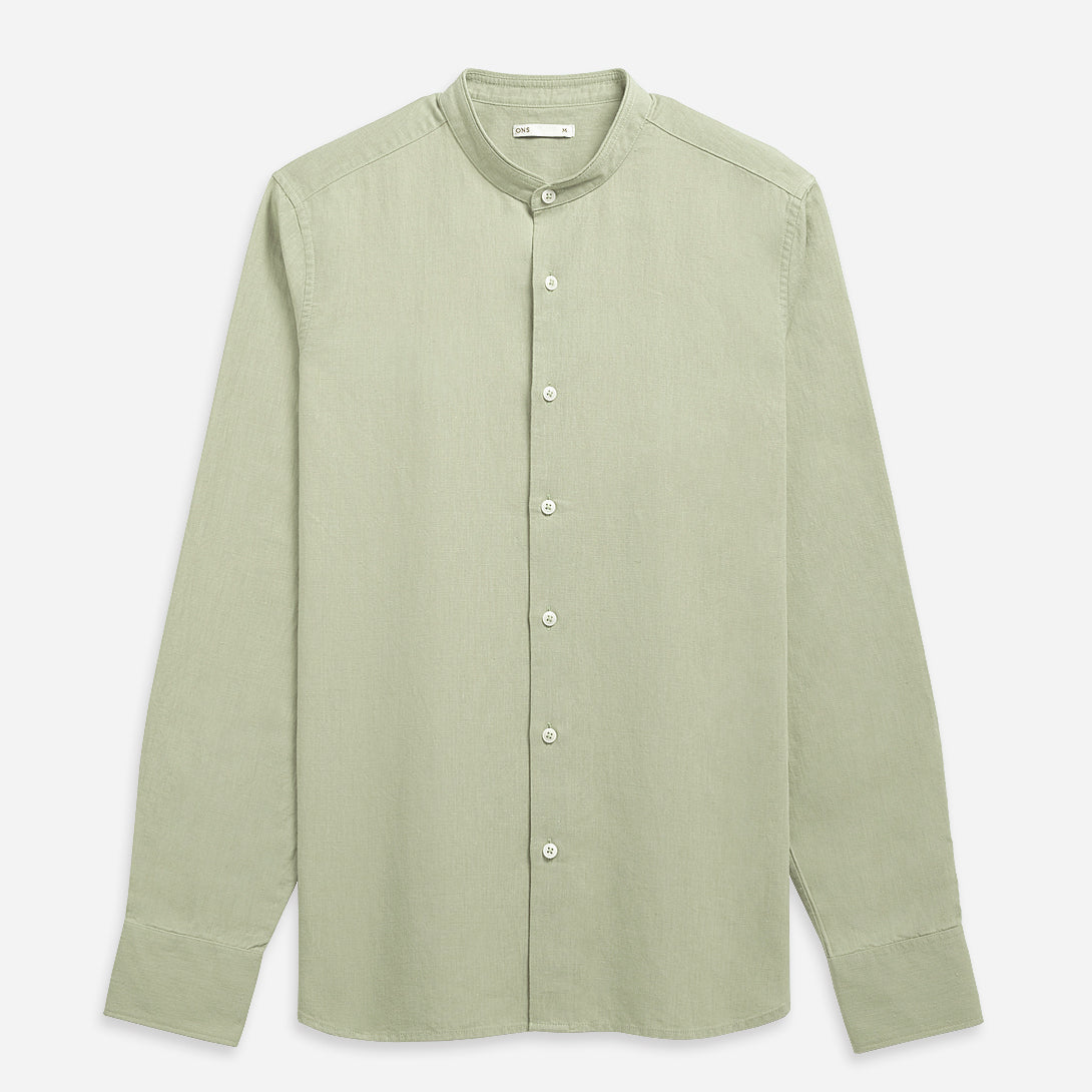 SEAGRASS Aleks Cotton Linen Shirt Mens Button Up Shirt Band Collar