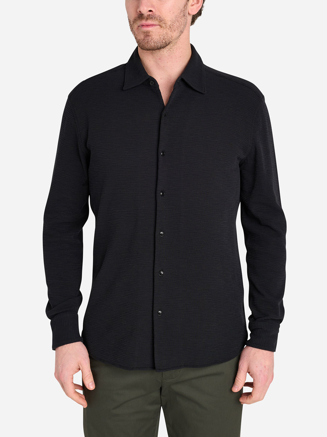 BLACK Darcy Slub Waffle Shirt Mens Textured Button Up Best Seller Waffle Fabric