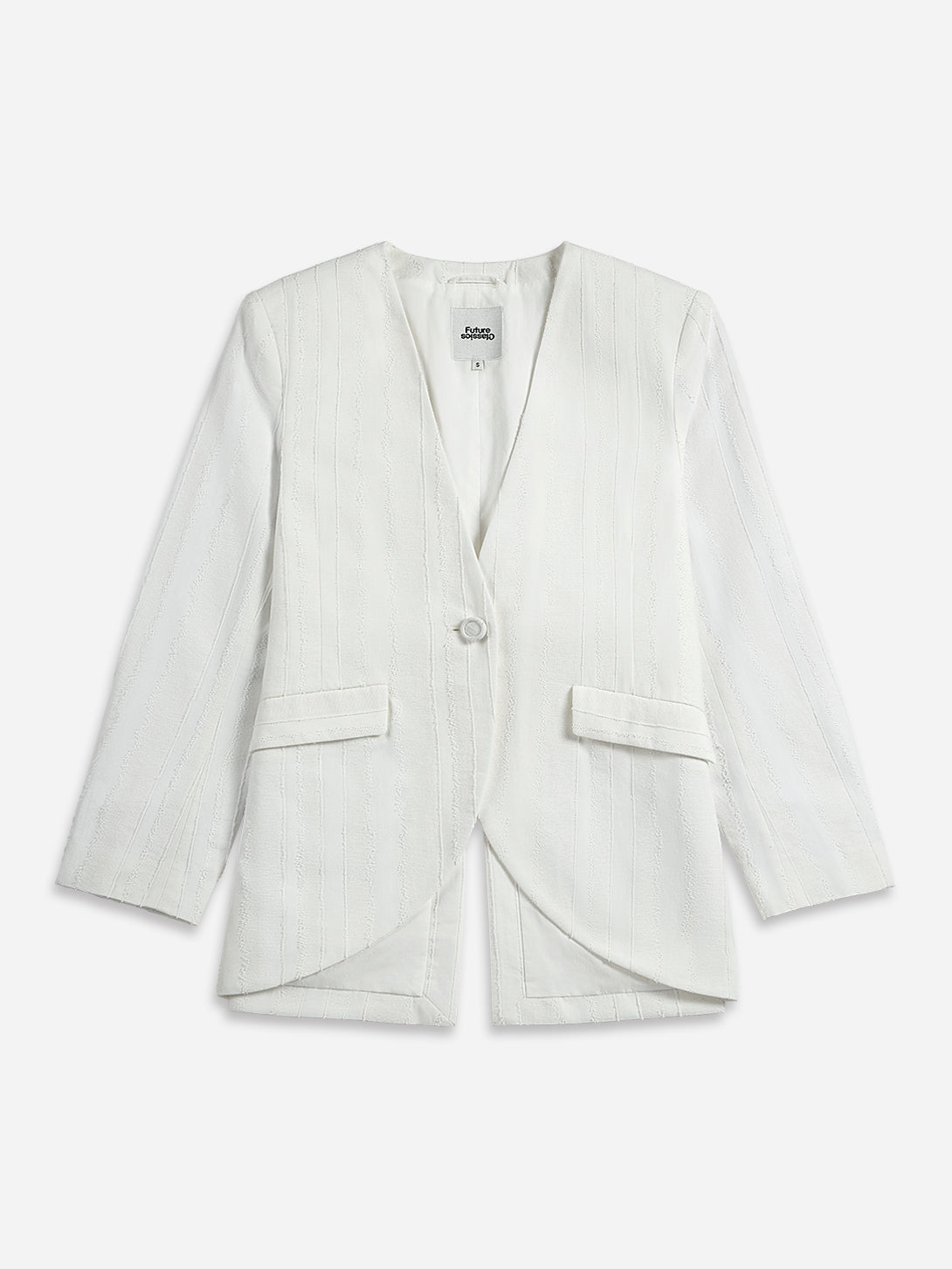 Pure White Textured Striped Blazer Womens Casual Blazer Summer Sports Jacket Womens Striped Blazer
