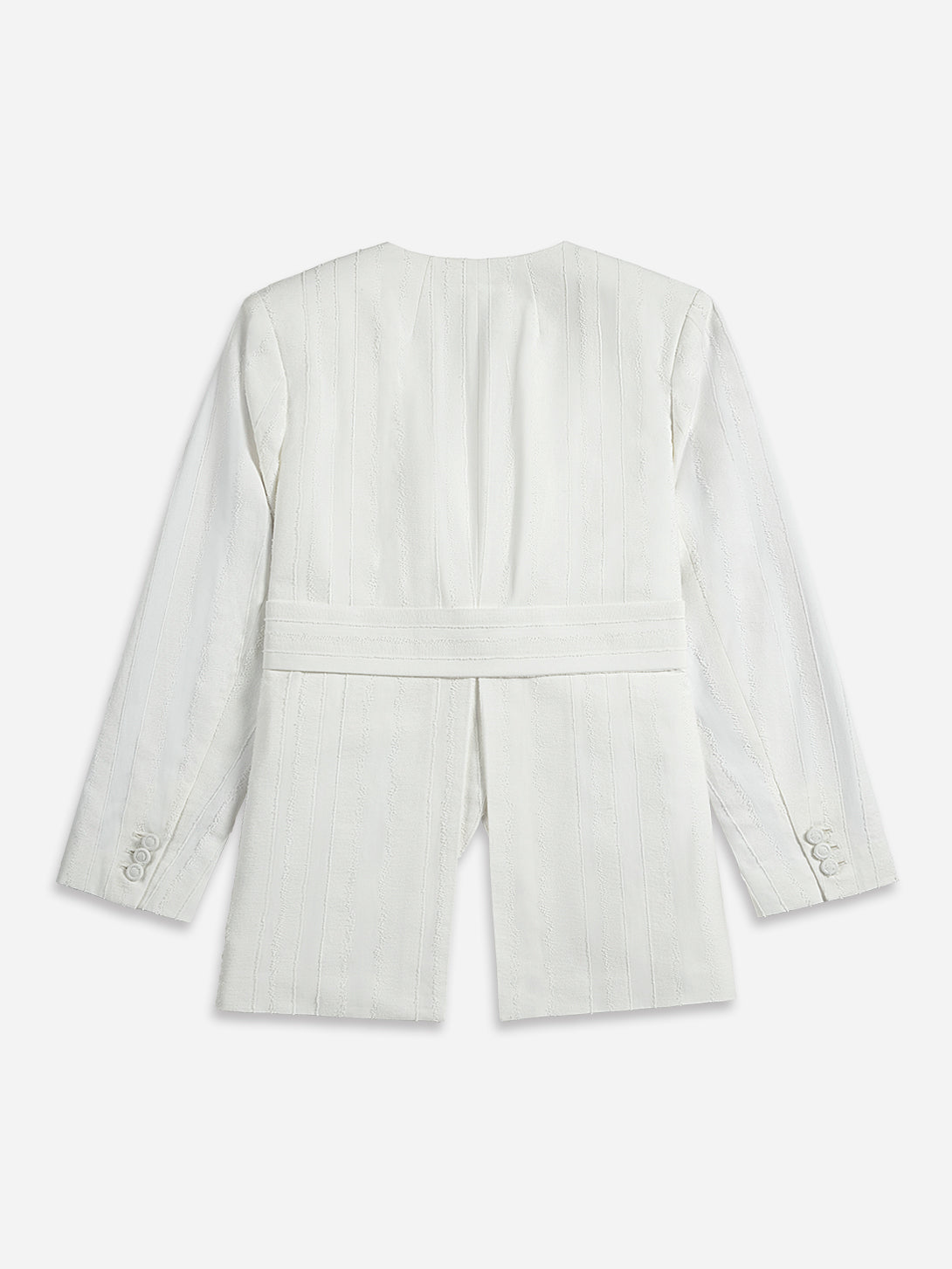 Pure White Textured Striped Blazer Womens Casual Blazer Summer Sports Jacket Womens Striped Blazer