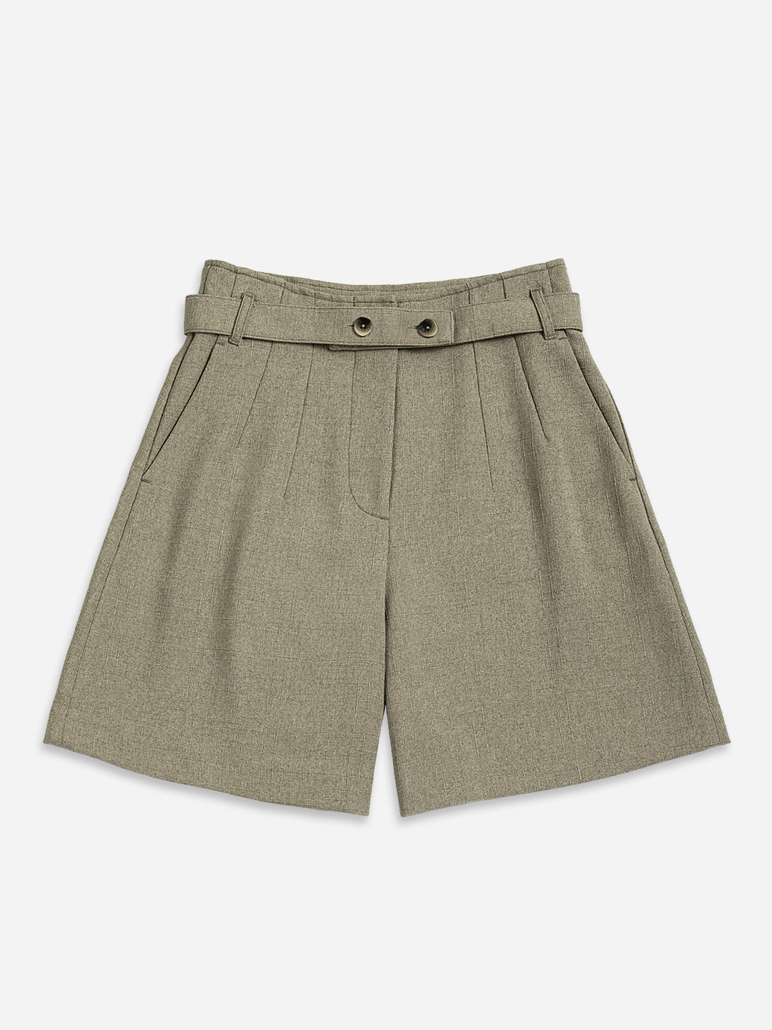 Olive Pleated Belt Shorts Womens Long Shorts Womens Stylish Summer Shorts Belted