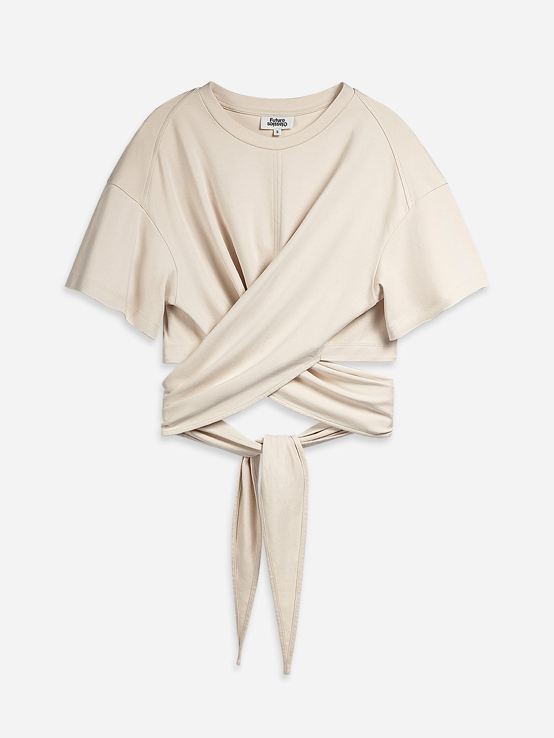 Oatmeal Cropped Wrap Tee Womens Short Sleeve Wrap Tee