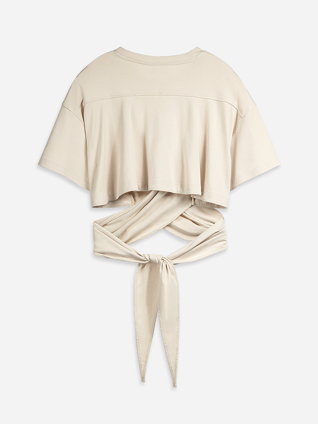 Oatmeal Cropped Wrap Tee Womens Short Sleeve Wrap Tee