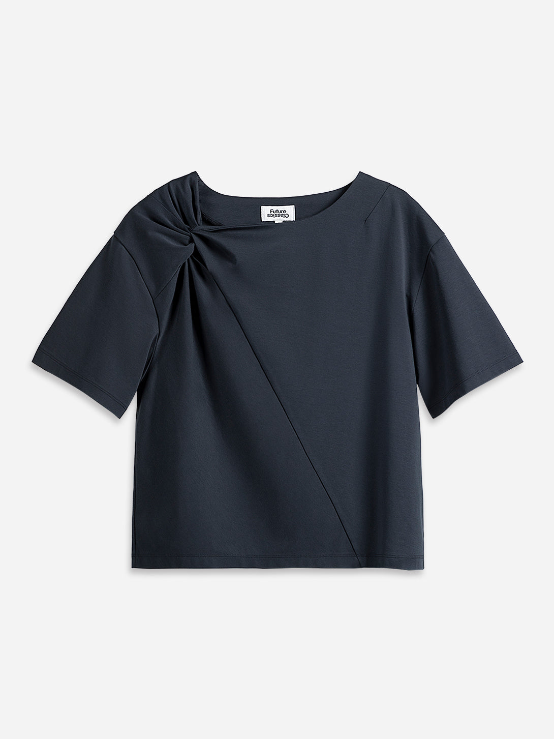 Navy Knotted Shoulder SS Tee Womens Short Sleeve Tee Summer Crew Neck Tee