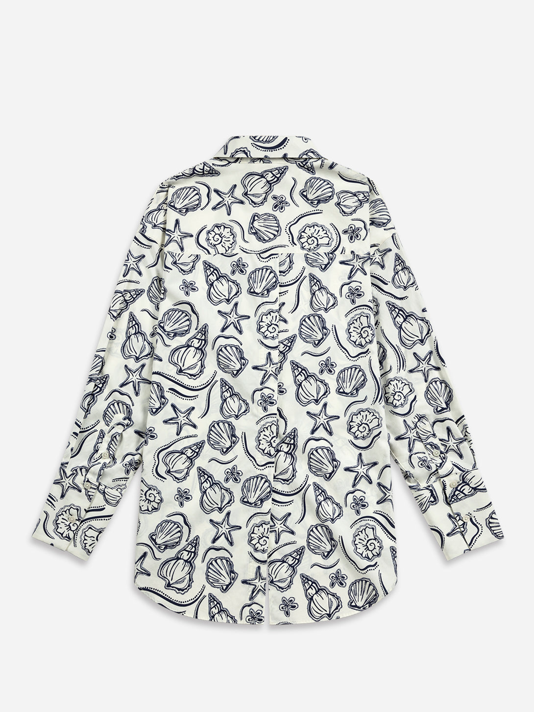 Seadpearl AOP Seashell Slit Shirt Womens Button Up Colalred Shirt Womens Long Sleeve Collared Shirt
