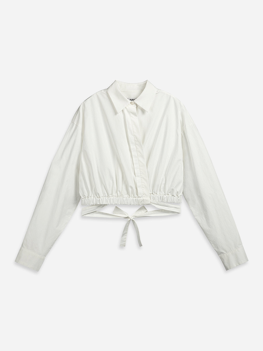 Pure White Overlap Crop Shirt Womens Cropped Button Up Shirt Womens Long Sleeve Shirt Yellow