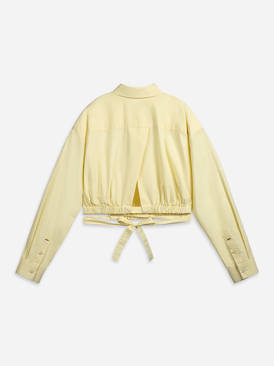 Almond Yellow Overlap Crop Shirt Womens Cropped Button Up Shirt Womens Long Sleeve Shirt Yellow