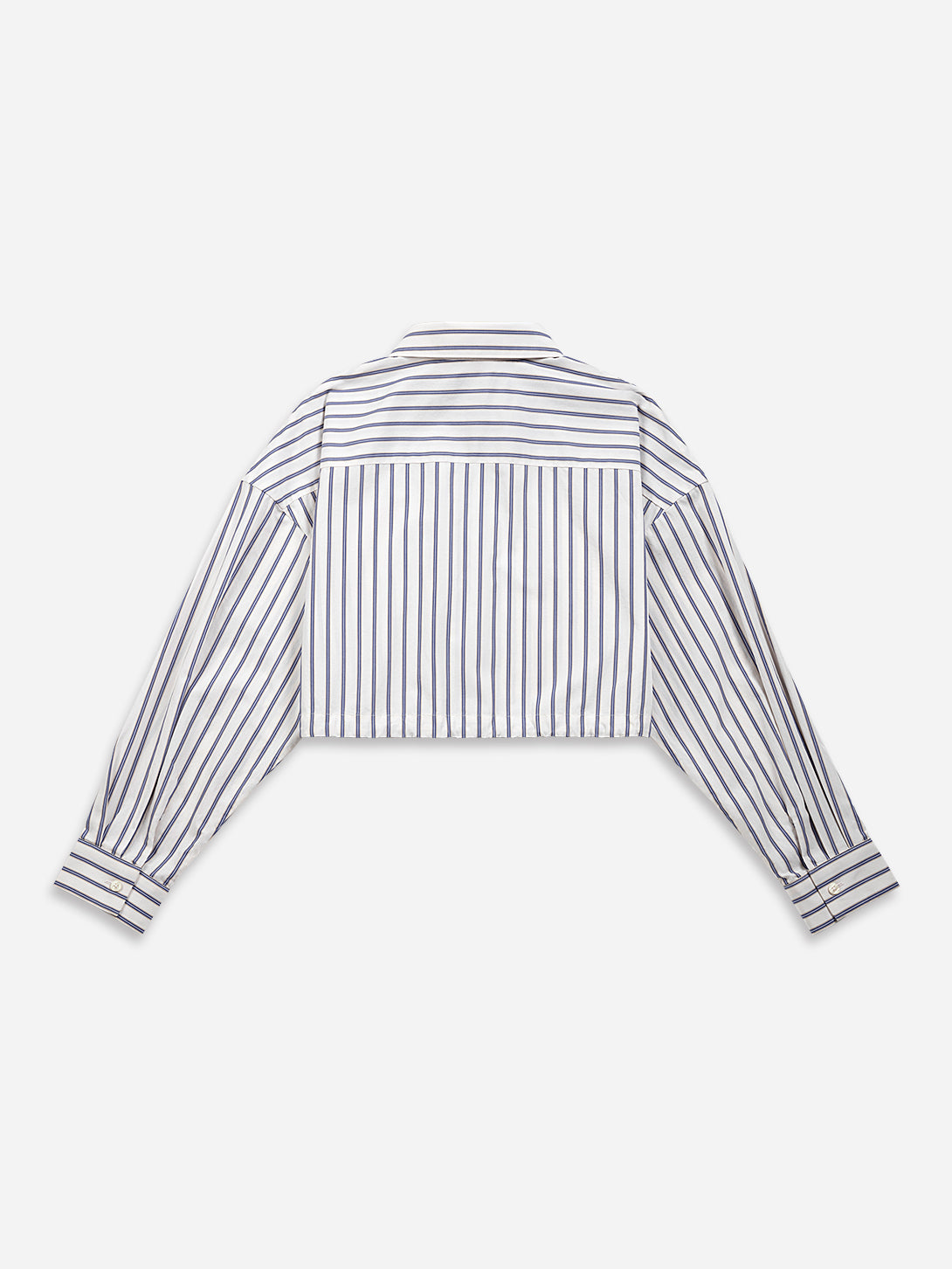 Off White/ Blue Stripe Gathered-waist Stripe Shirt Womens Cropped Striped Colalred Shirt Womens Long Sleeve Woven Shirt