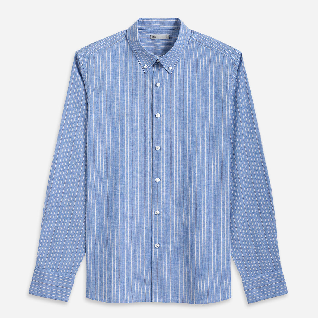 Mid Blue Stripe Fulton Stripe Shirt Mens Striped Dress Shirt Button Down Collar Pinstripe Button Down