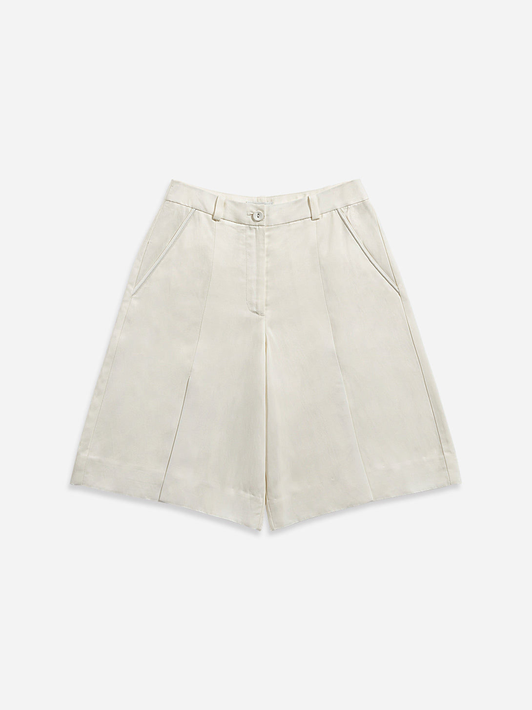 Offwhite Front Slits Tailored Shorts Womens Pleated White Shorts Womens Wide Leg Shorts