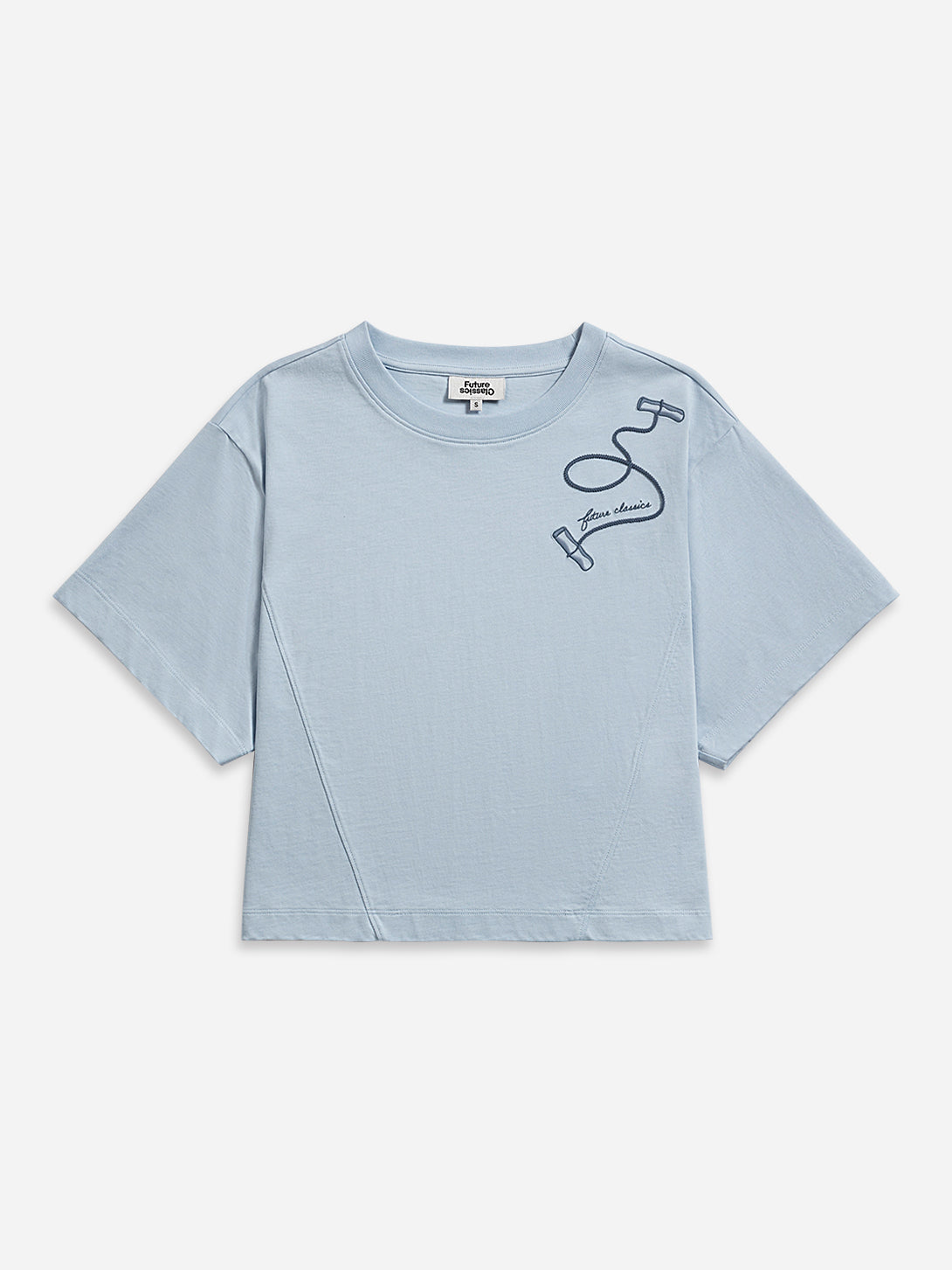 Soft Blue Clay Cutter Boxy Tee Womens Relax Fit Tee Short Sleeve Embroidered Boxy Shirt