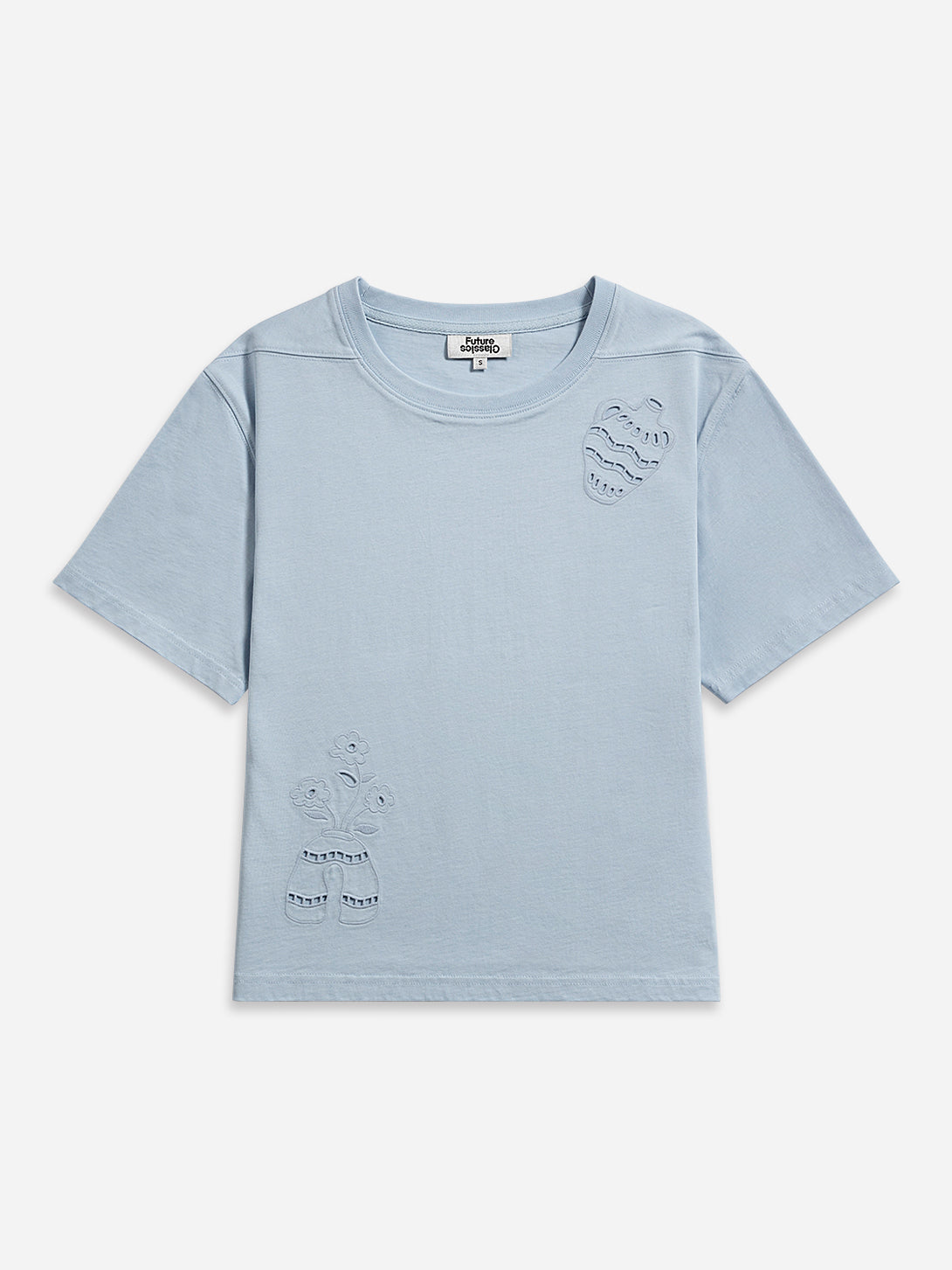 Soft Blue Stencils Tee Womens Short Sleeve Cotton Tee Shirt Etched In Design