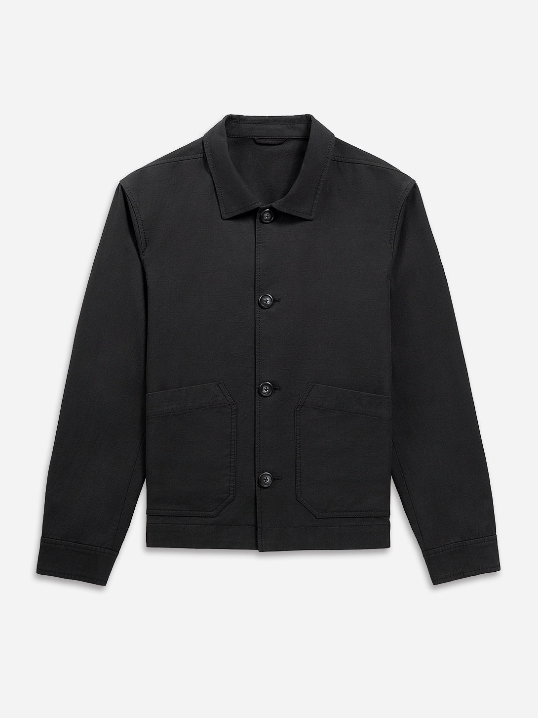 Black Hawthorn Cotton Linen Jacket Mens Mid Weight Layering Jacket Button Up Collared