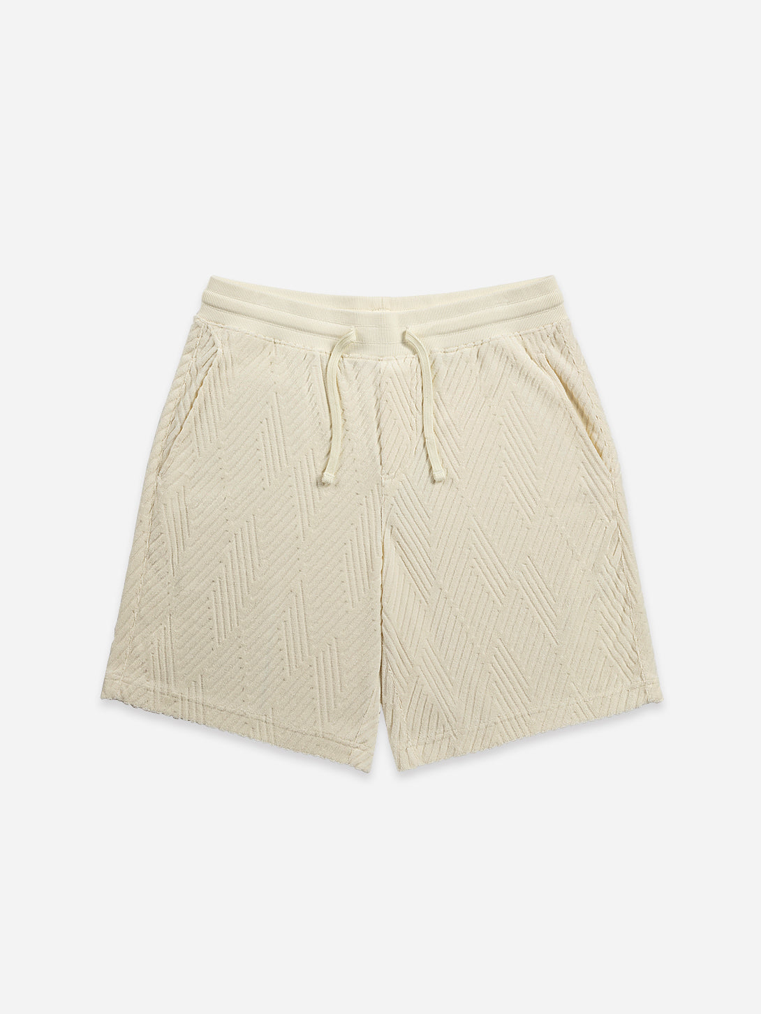 Cream Bklyn Jacquard Towel Shorts Mens Textured Drawstring Comfort Shorts