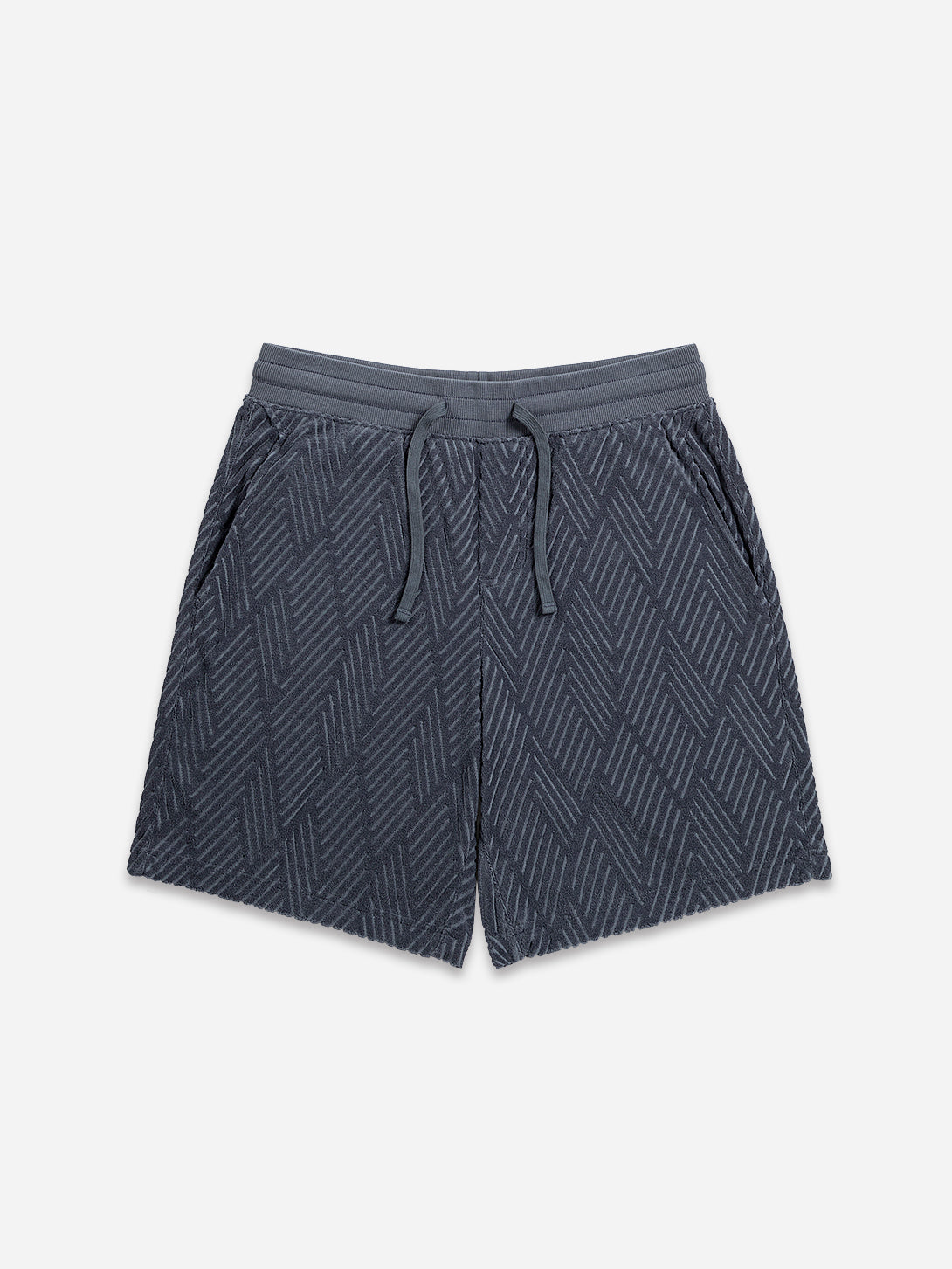 Iron Blue Bklyn Jacquard Towel Shorts Mens Textured Drawstring Comfort Shorts