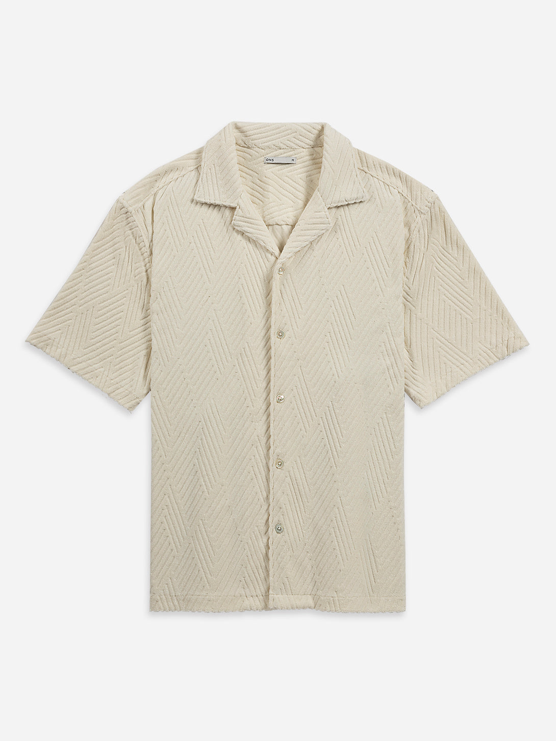 Cream Rockaway Jacquard Towel Shirt Mens Textured Jacquard Camp Collar Shirt
