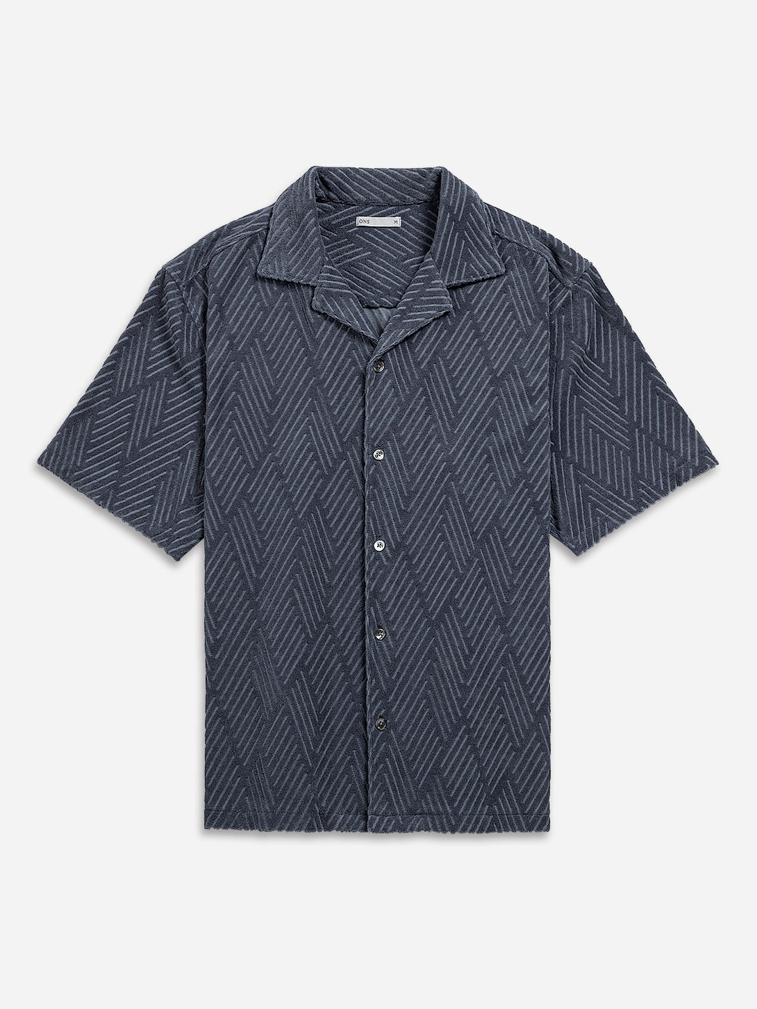 Iron Blue Rockaway Jacquard Towel Shirt Mens Textured Jacquard Camp Collar Shirt