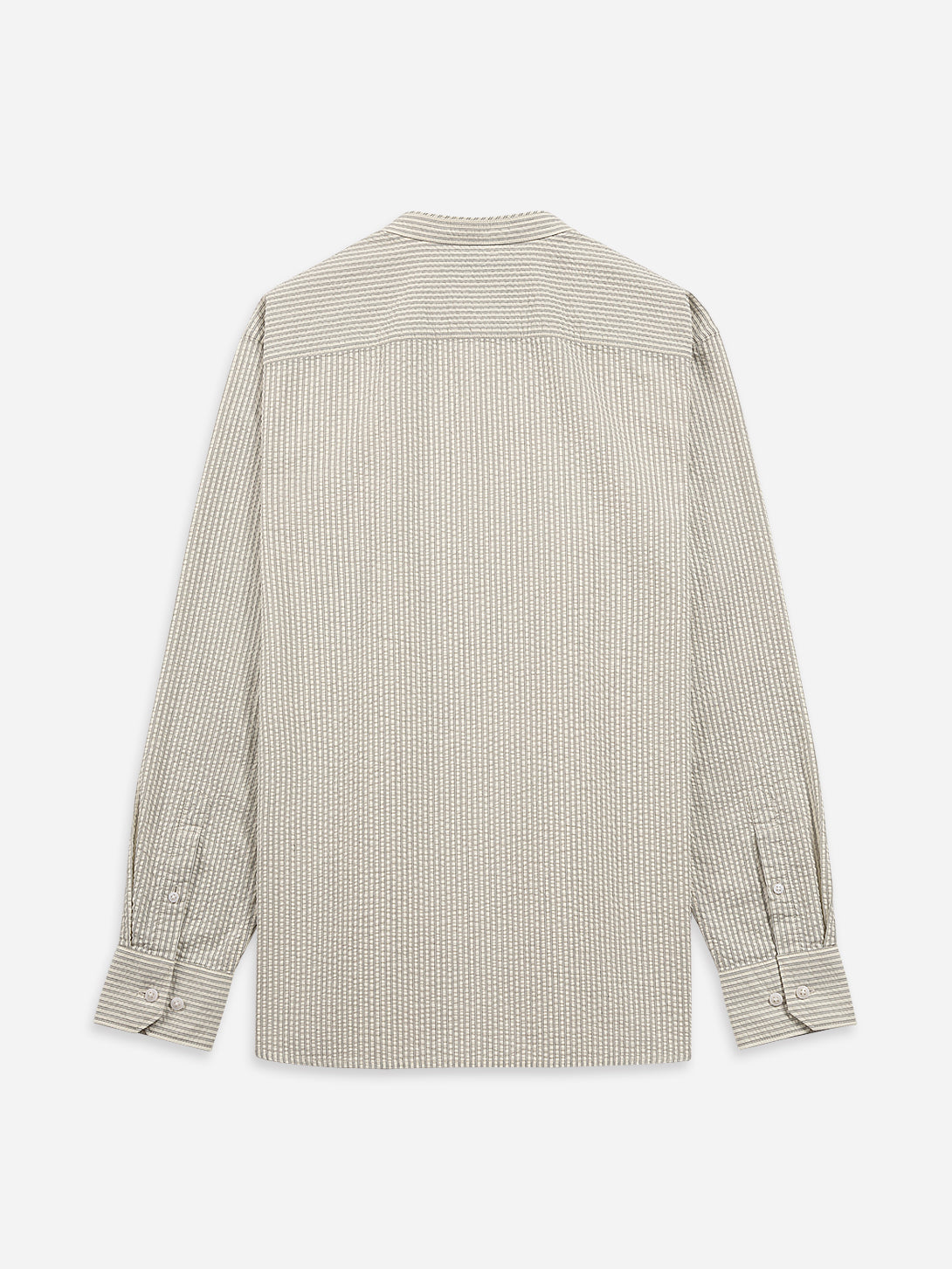 Off White/Grey Stripe Aleks Seersucker Stripe Shirt Mens Band Collar Seersucker Striped Shirt ONS Clothing