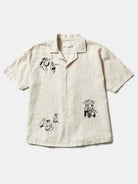 Plain Beige Sunny Day Short Sleeve Mens Edmmond Studio Camp Collar Linen Shirt