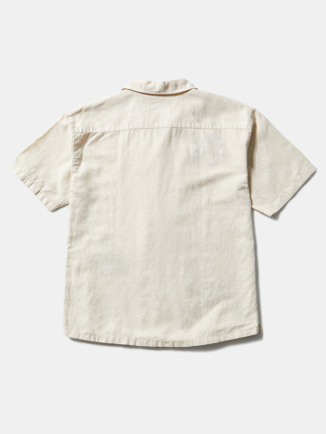 Plain Beige Sunny Day Short Sleeve Mens Edmmond Studio Camp Collar Linen Shirt