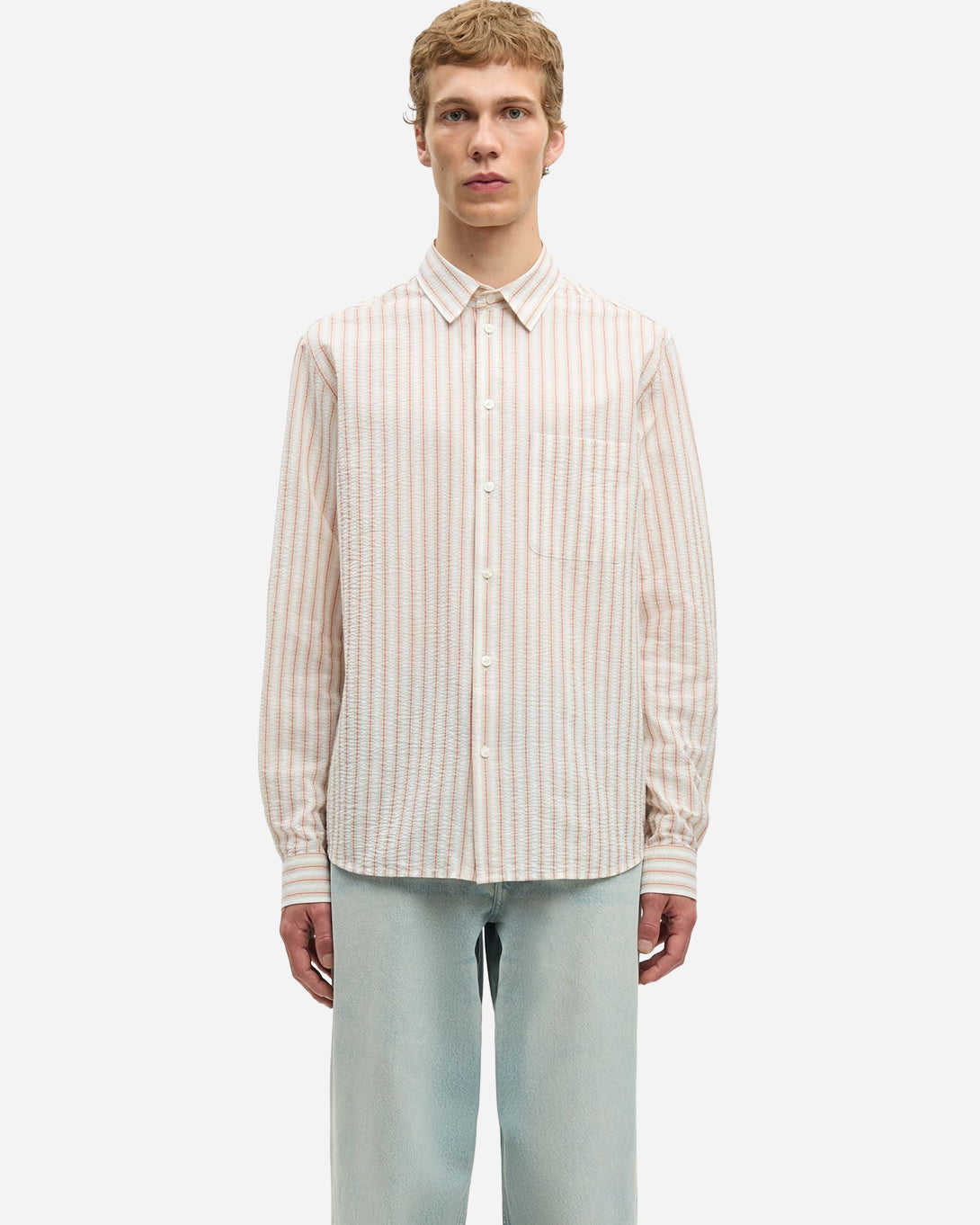 Aurora Red Stripe Saryan J Shirt Mens Button Up Woven Striped Shirt Samsoe Samsoe