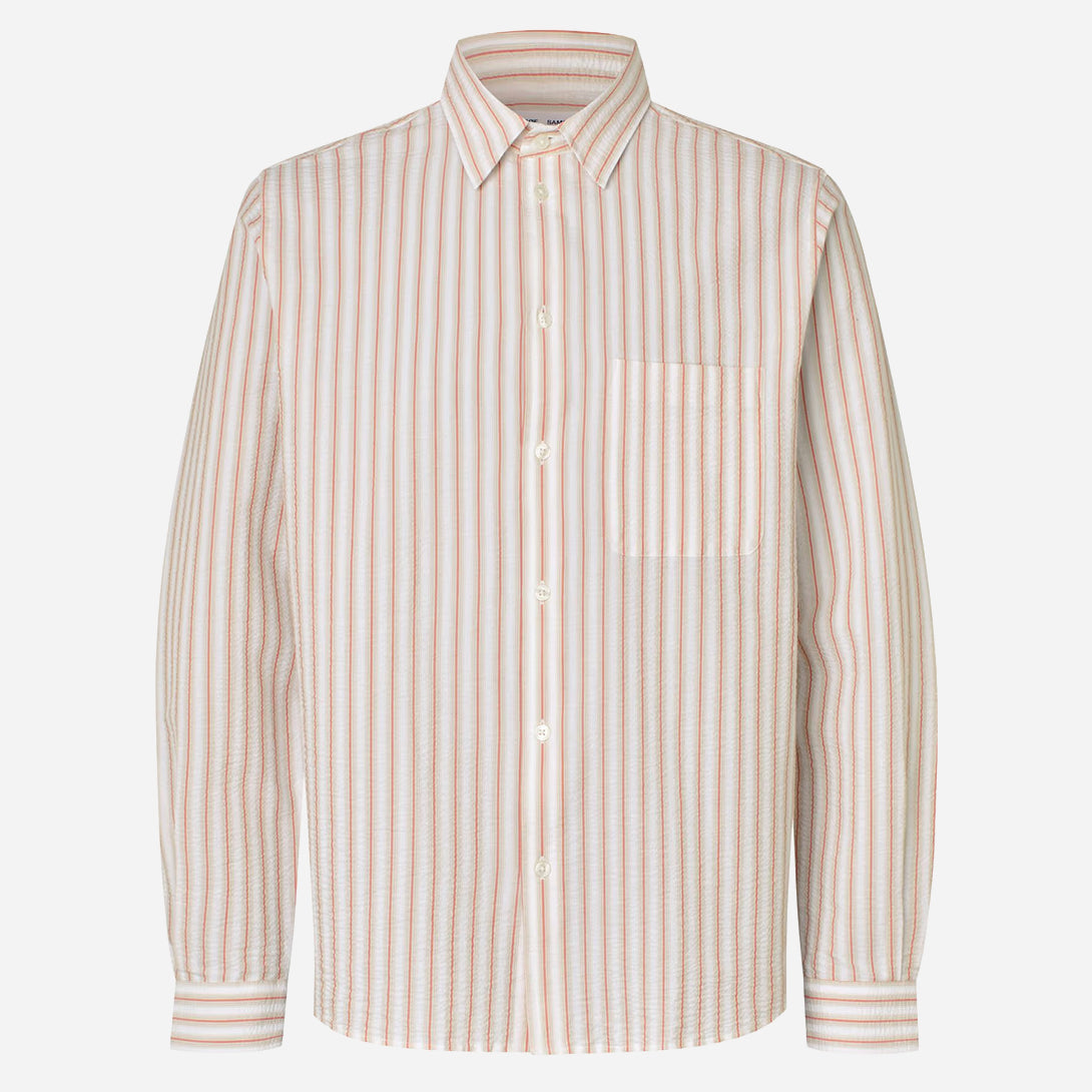 Aurora Red Stripe Saryan J Shirt Mens Button Up Woven Striped Shirt Samsoe Samsoe