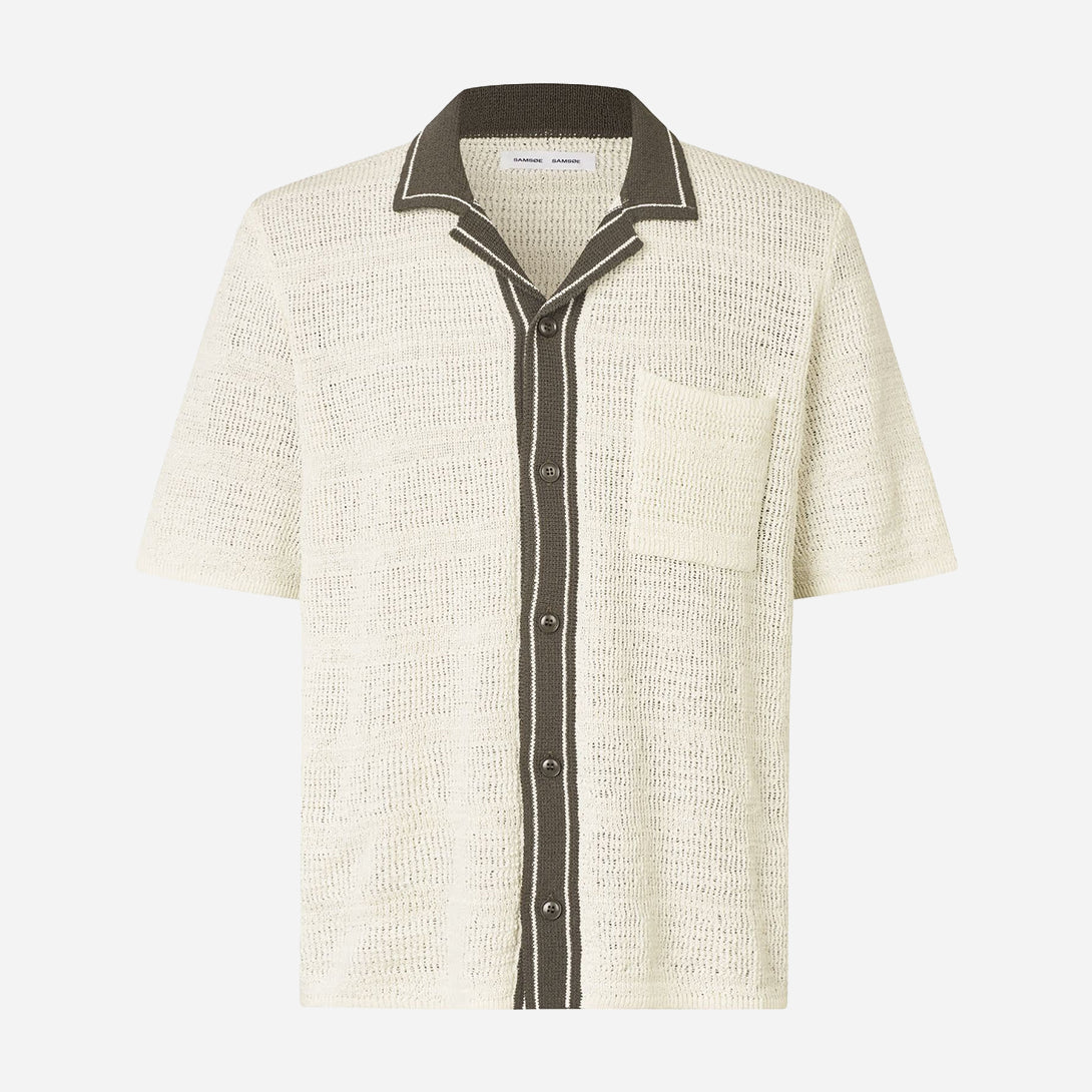 Clear Cream Sapercy Shirt SS Mens Knit Button Up Short Sleeve Camp Collar Samsoe Samsoe