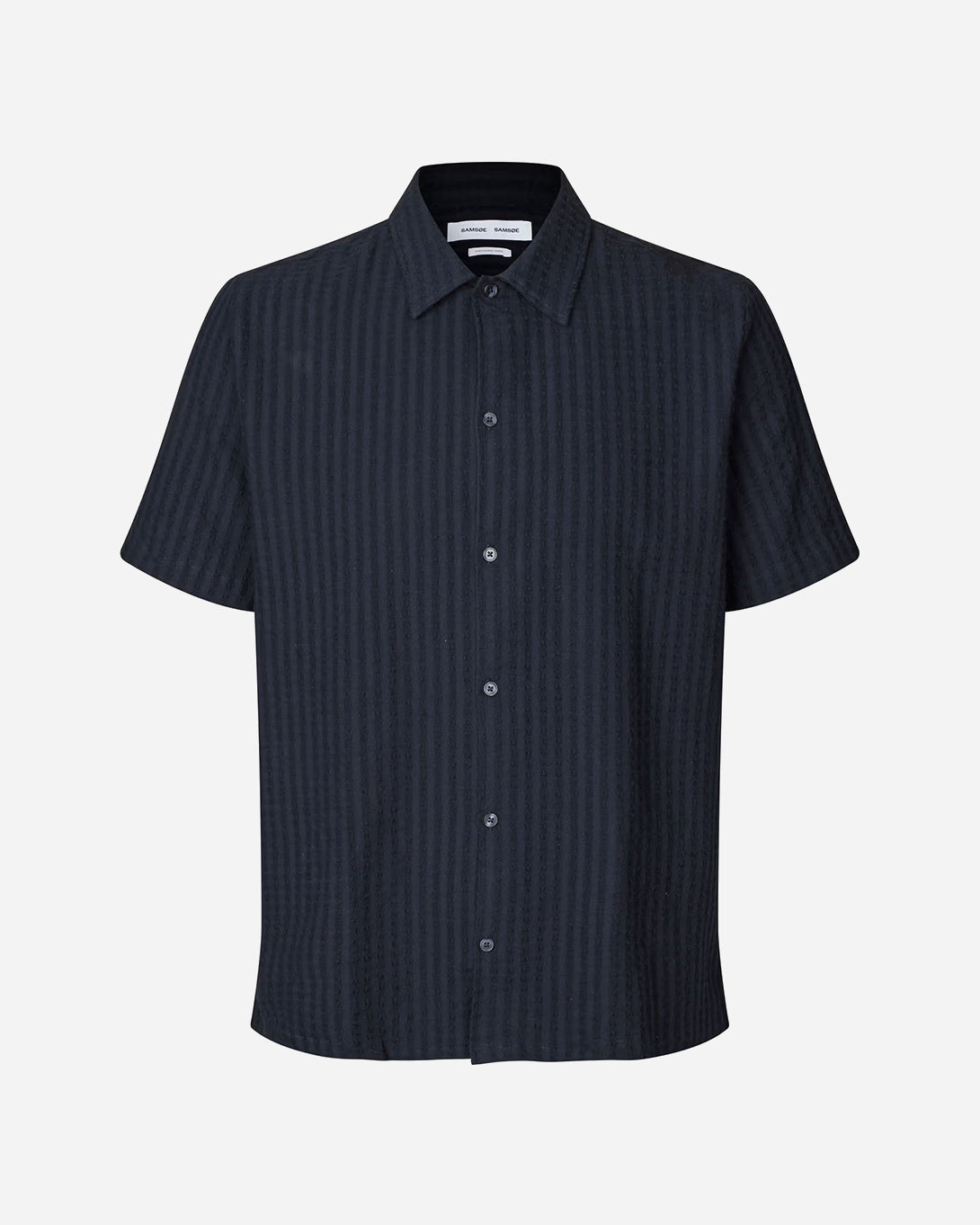 Dark Navy Avan JX Shirt Mens Short Sleeve Button Up Shirt Mens Samsoe Samsoe