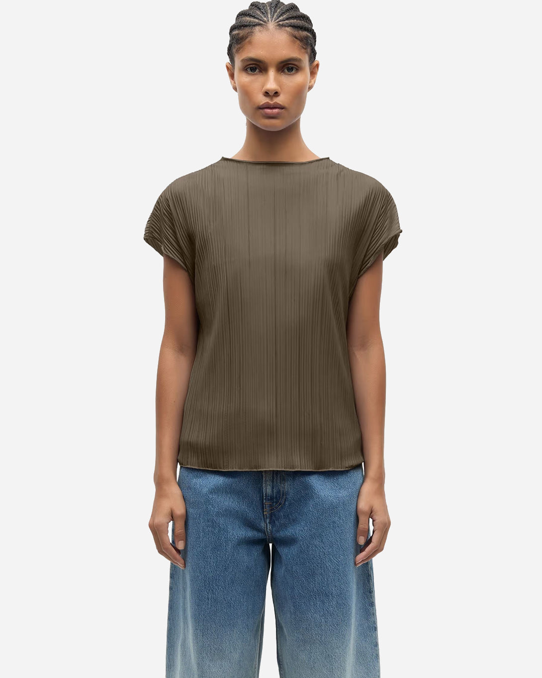 Major Brown Sauma Top Womens Lightweight Polyester Top Textured Shirt Samsoe Samsoe Clothing