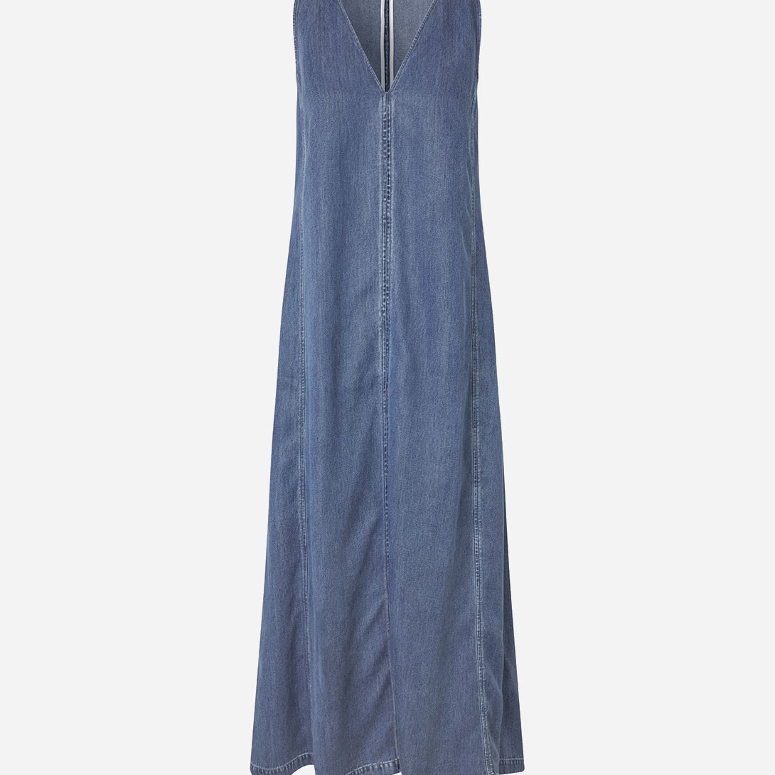 Medium Denim Blue Saskylar Dress Womens Lyocell Tencel Long Dress Samsoe Samsoe Clothing