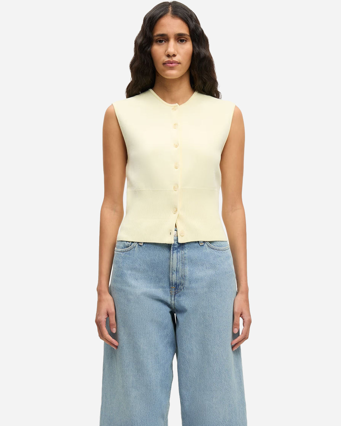 Ethereal Green Saanne Top Womens Button Up Sleeveless Top Samsoe Samsoe Clothing