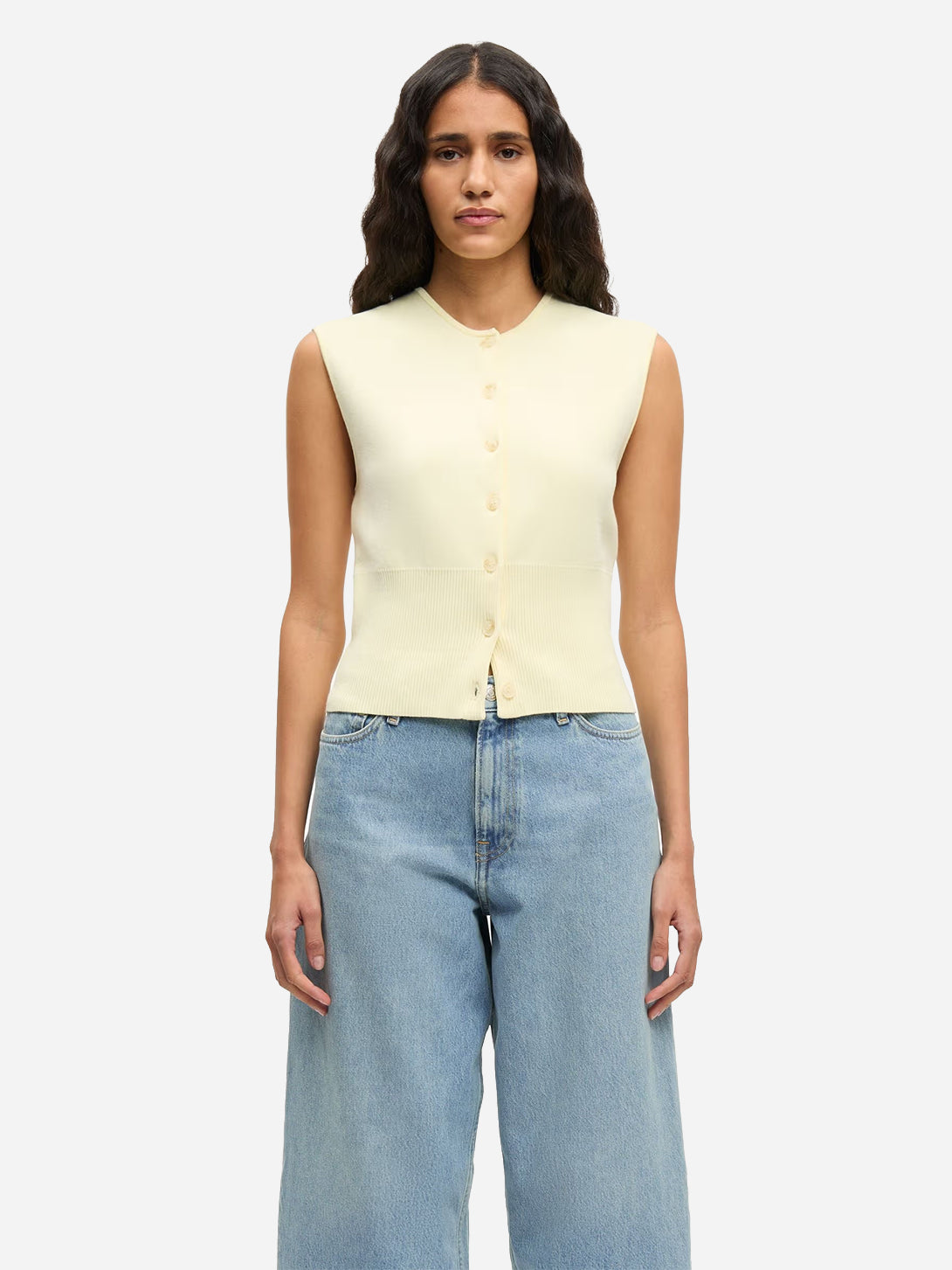 Ethereal Green Saanne Top Womens Button Up Sleeveless Top Samsoe Samsoe Clothing