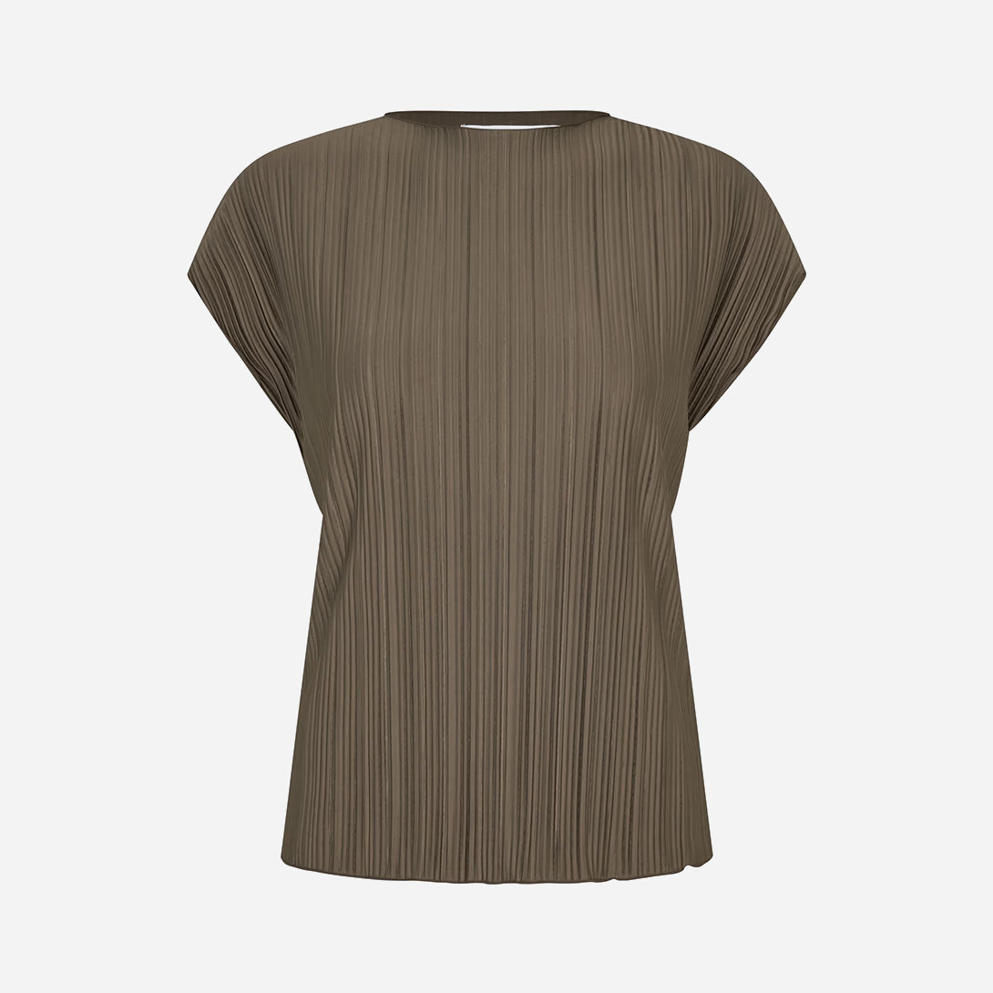 Major Brown Sauma Top Womens Lightweight Polyester Top Textured Shirt Samsoe Samsoe Clothing