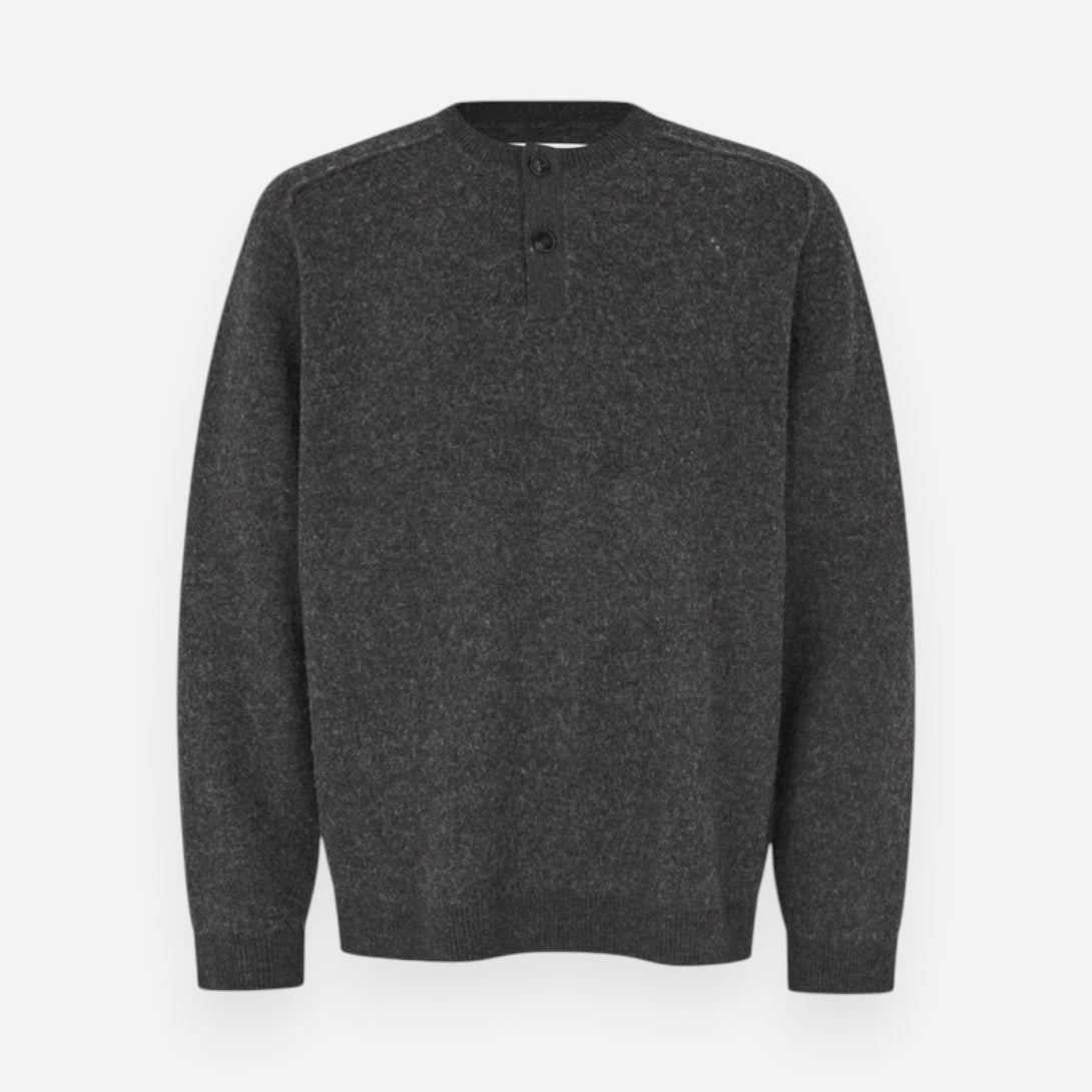 Dar Grey Mel Sarick Sweater Mens Henley Sweater Pullover Samsoe Samsoe