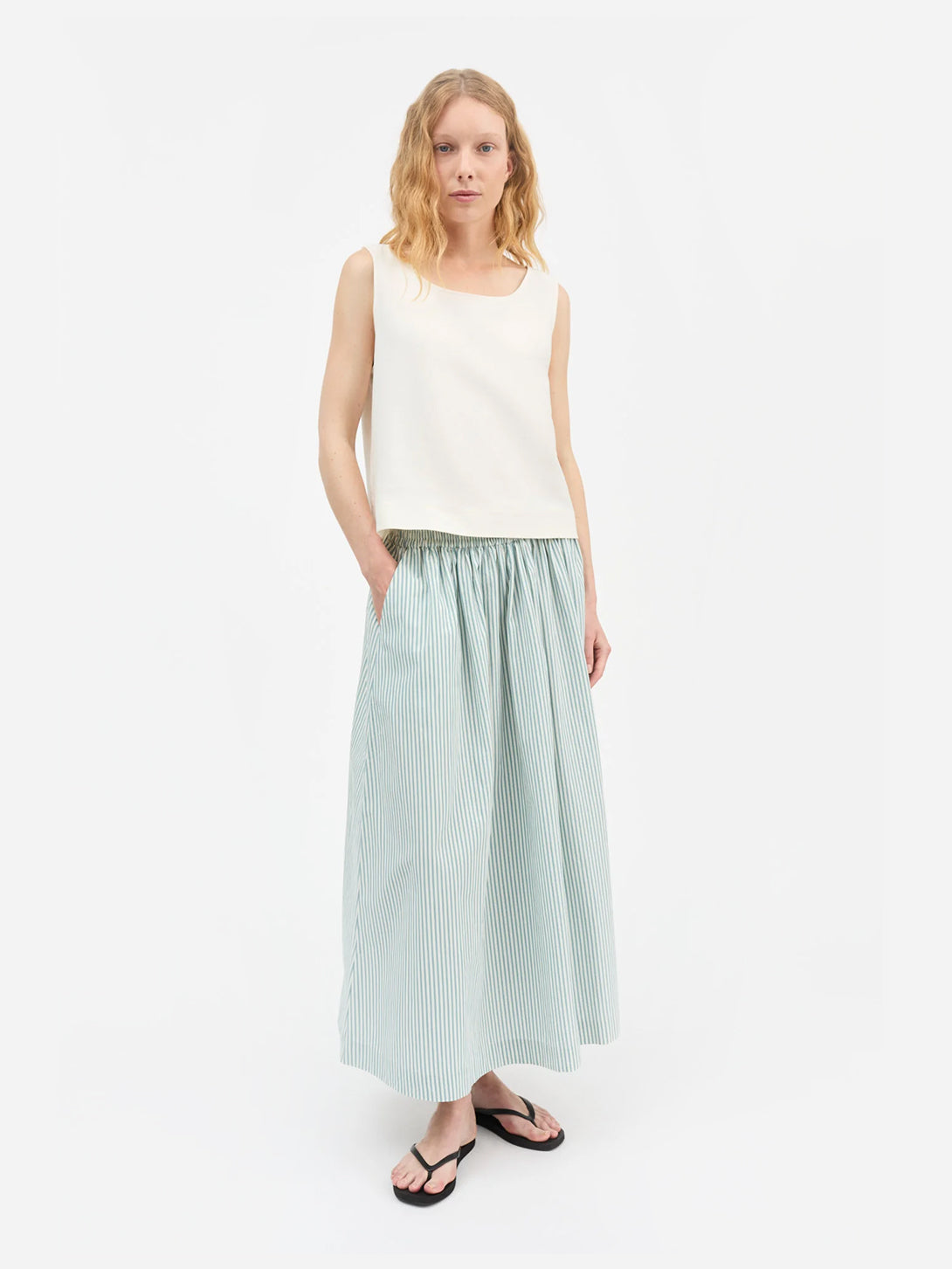 White/Aqua Stripe Dagny Skirt Womens Long Skirt Skall Studio