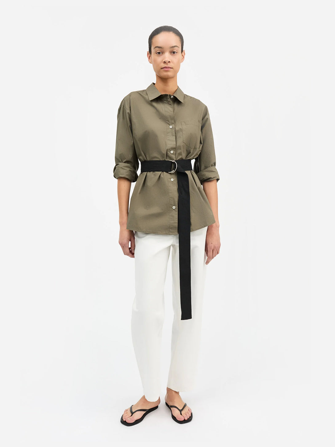 Khaki Edgar Shirt Womens Woven Button Up Shirt Skall Studio