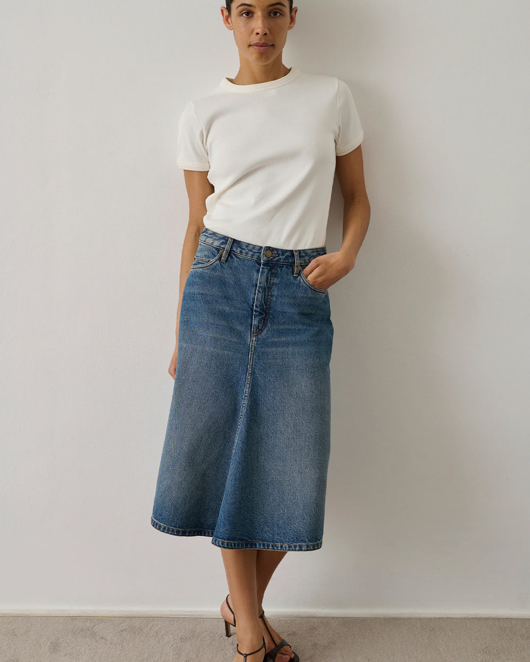 Bleu Halo Womens Denim Indigo Long Skirt Soeur Clothing