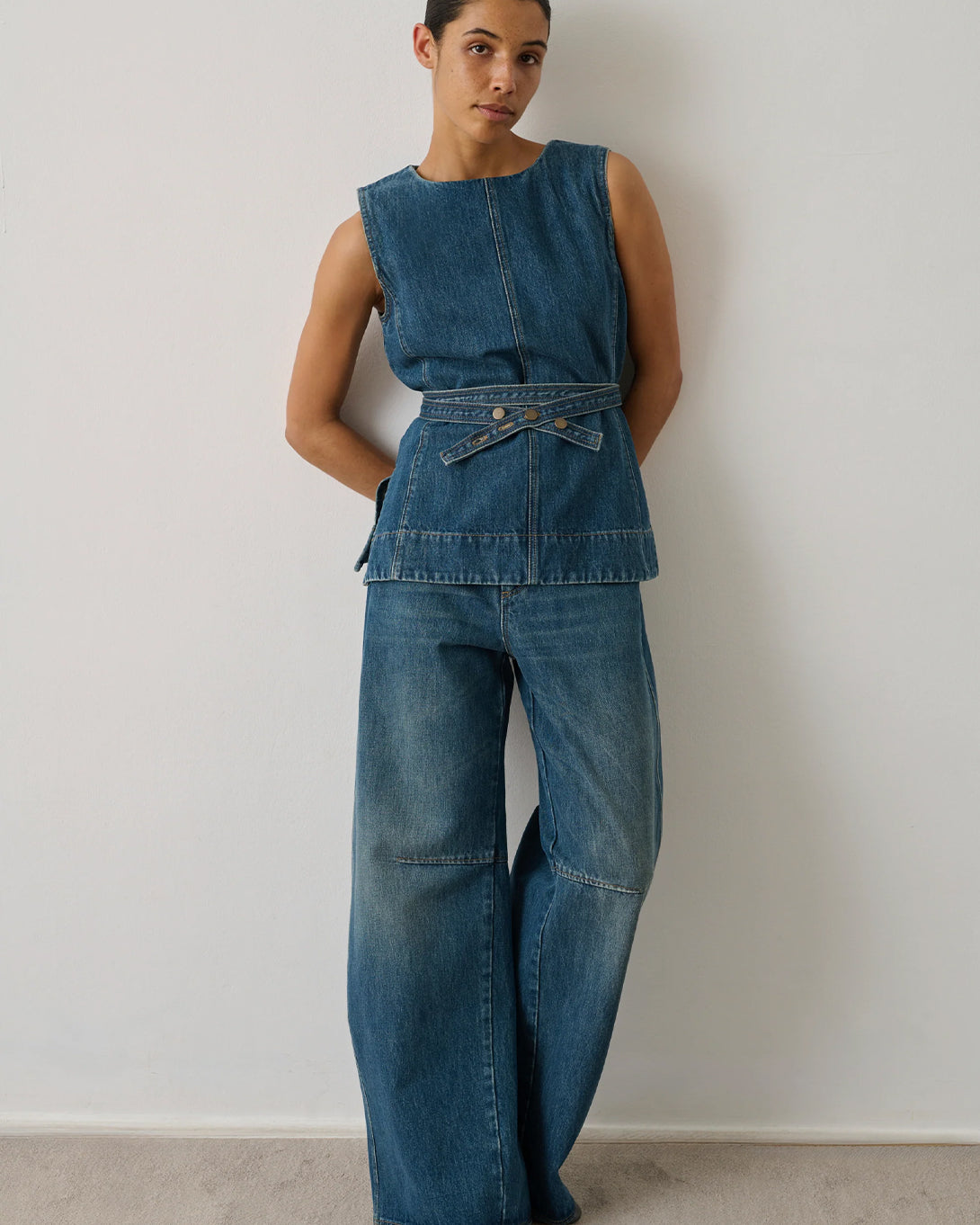 Bleu Chance Womens Denim Tank Top Shirt Sleeveless Denim Soeur