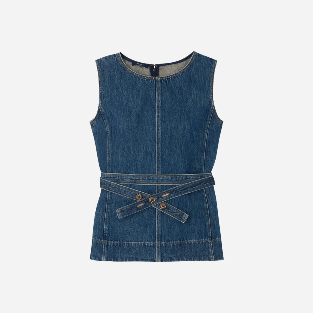 Bleu Chance Womens Denim Tank Top Shirt Sleeveless Denim Soeur