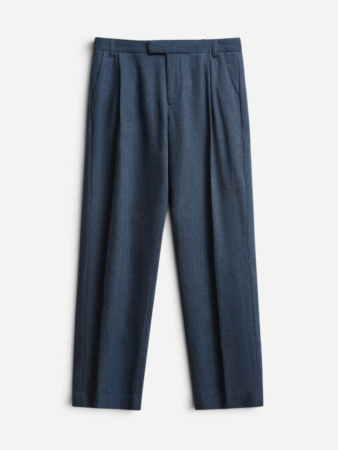 Navy Stanley Herringbone Pleated Trousers Mens Trousers Percival Clothing