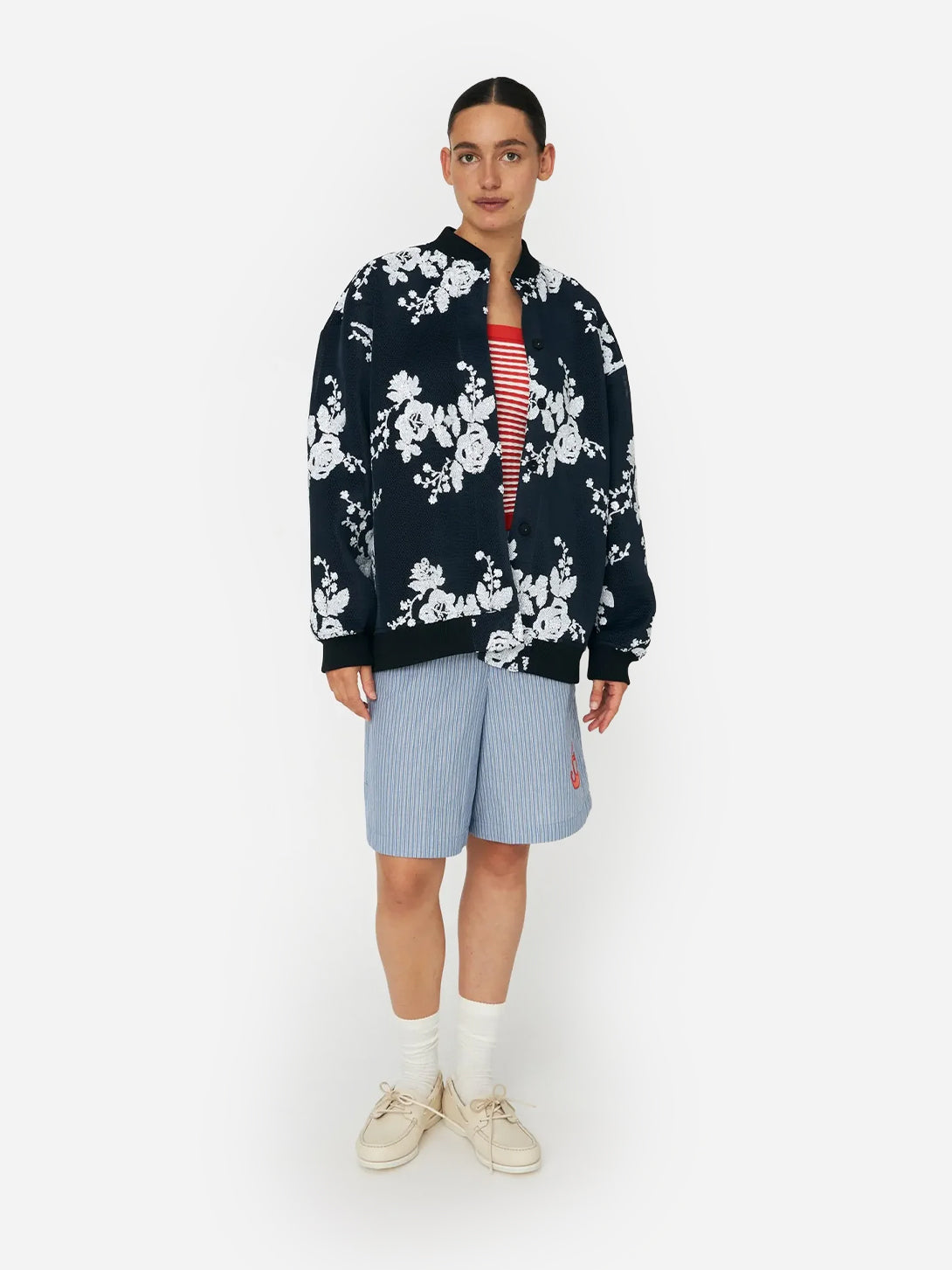 White and Blue Sequins Mesh Oversized Jacket Womens Stella Nova Floral Jacket