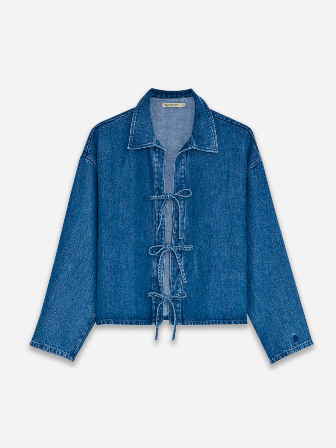 Mid Denim TNS Tencel Blouse Womens Indigo Collared Long Sleeve Blouse New Society