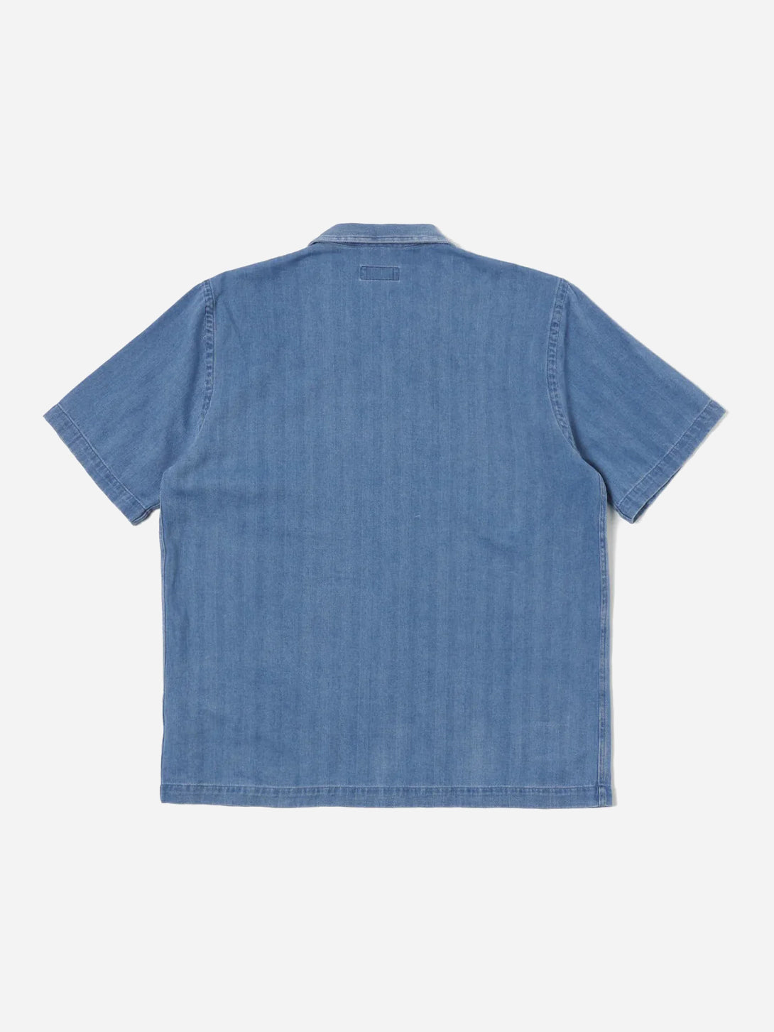 Herringbone Washed Indigo Road Shirt Mens Striped Camp Collar Shirt Universal Works