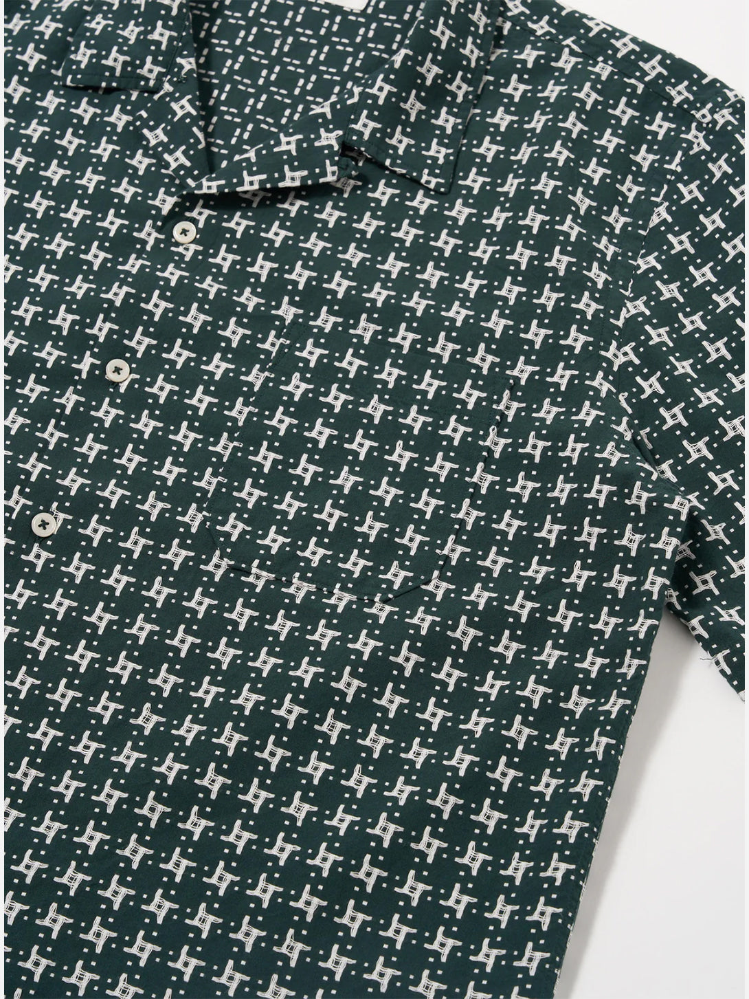 Green/White Road Shirt Mens Striped Camp Collar Shirt Universal Works