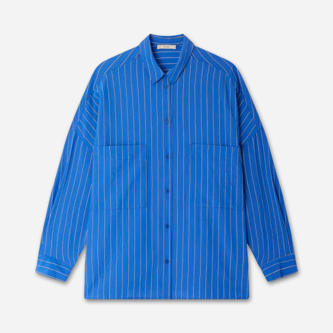 Office Blue Fontania Womens Sessun Striped Woven Overshirt Collared Long Sleeve Shirt