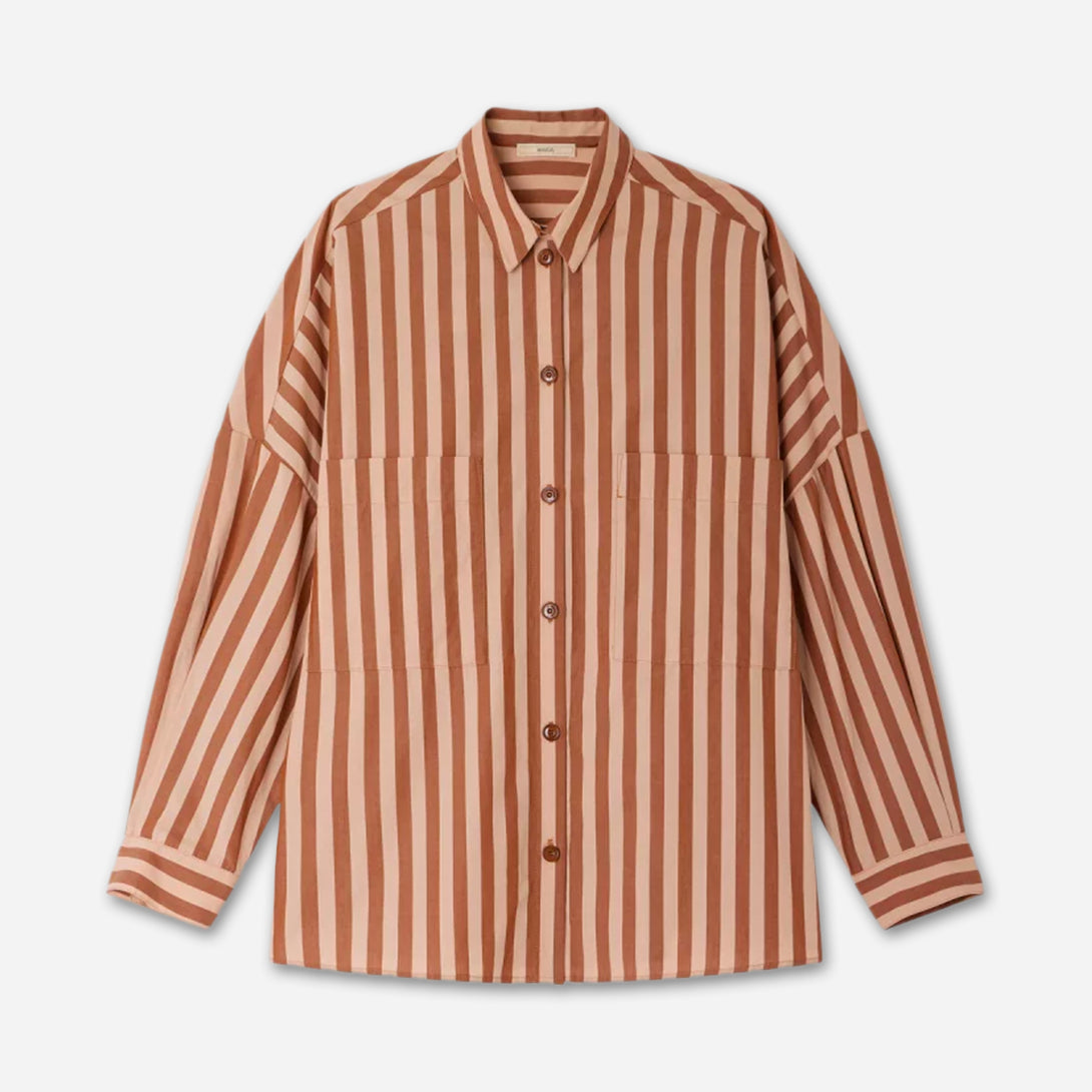 Toffee Blush Fontania Womens Sessun Striped Woven Overshirt Collared Long Sleeve Shirt